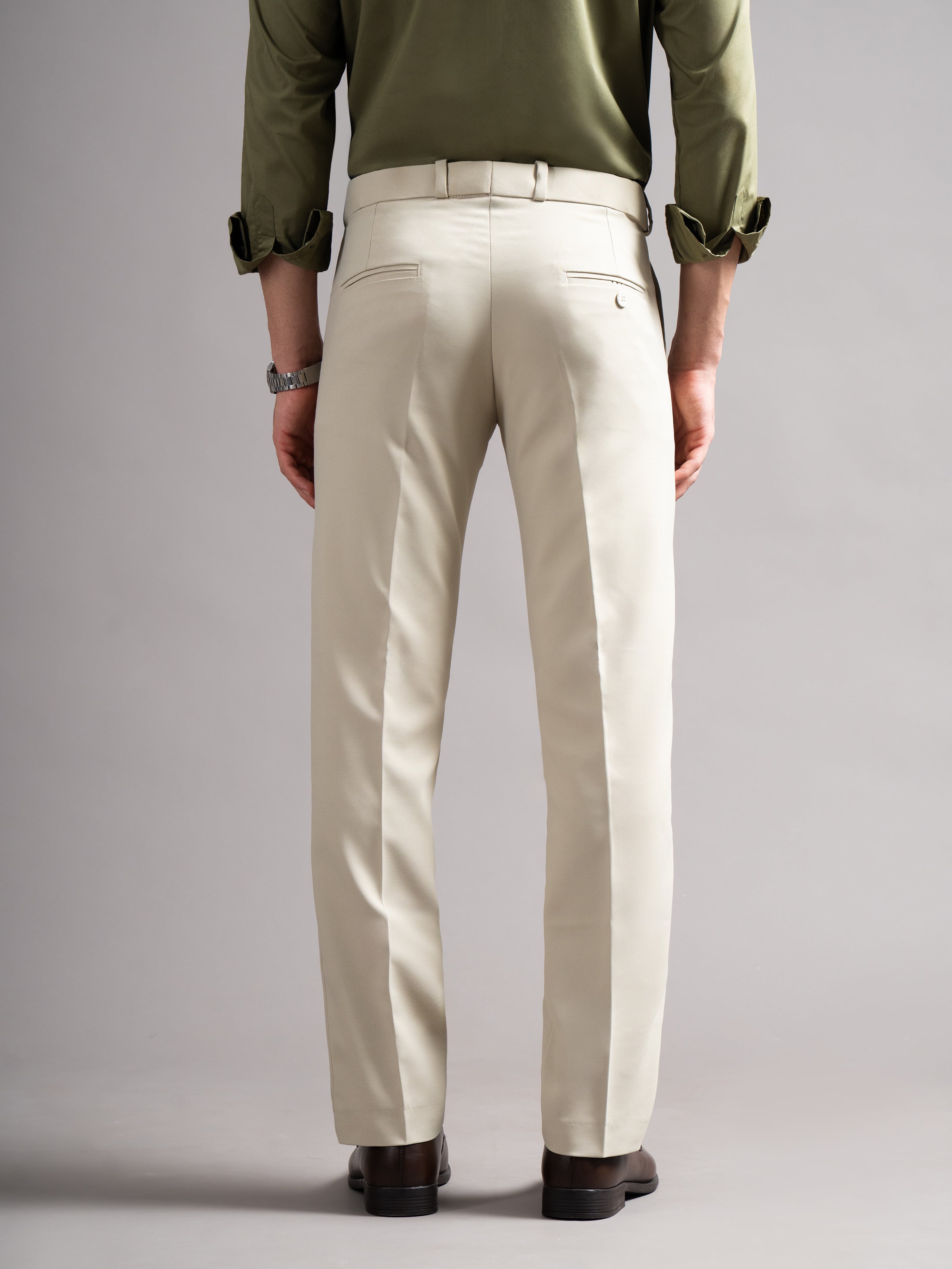 Men Flexi-waist Cream Trouser