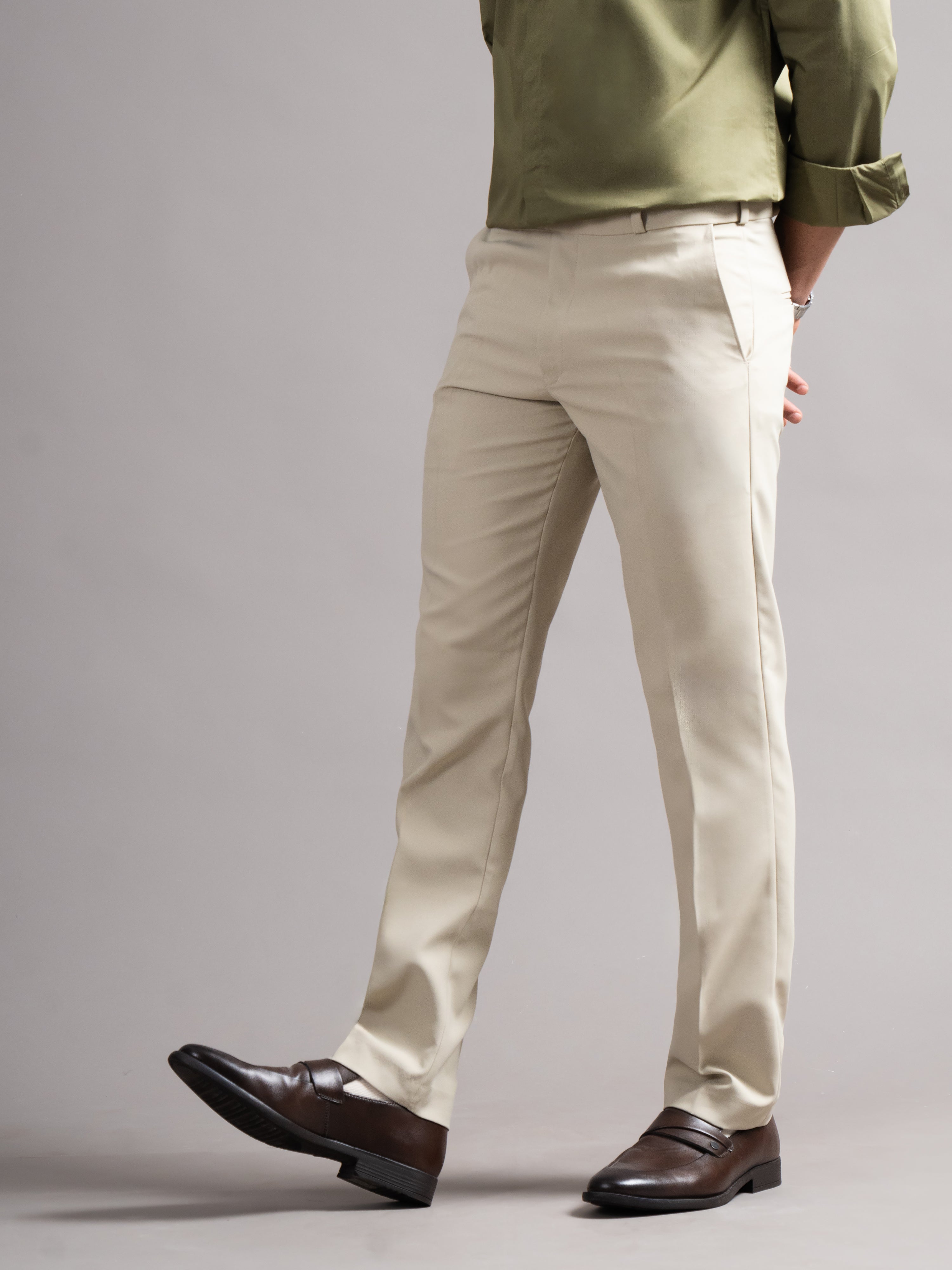 Men Flexi-waist Cream Trouser