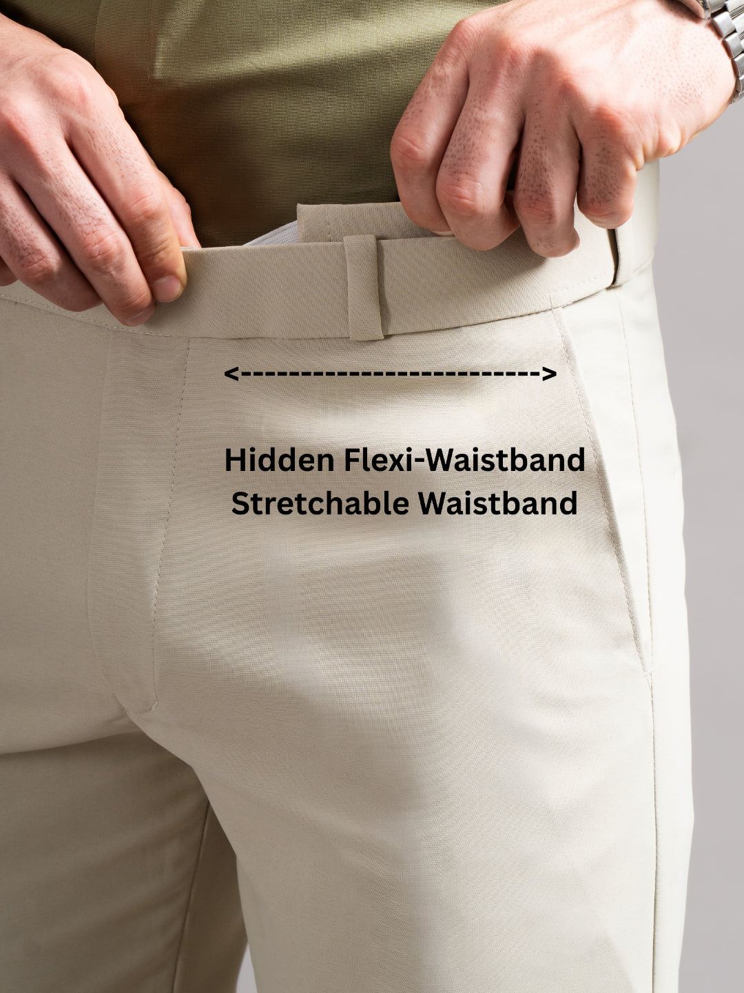 Men Flexi-waist Cream Trouser