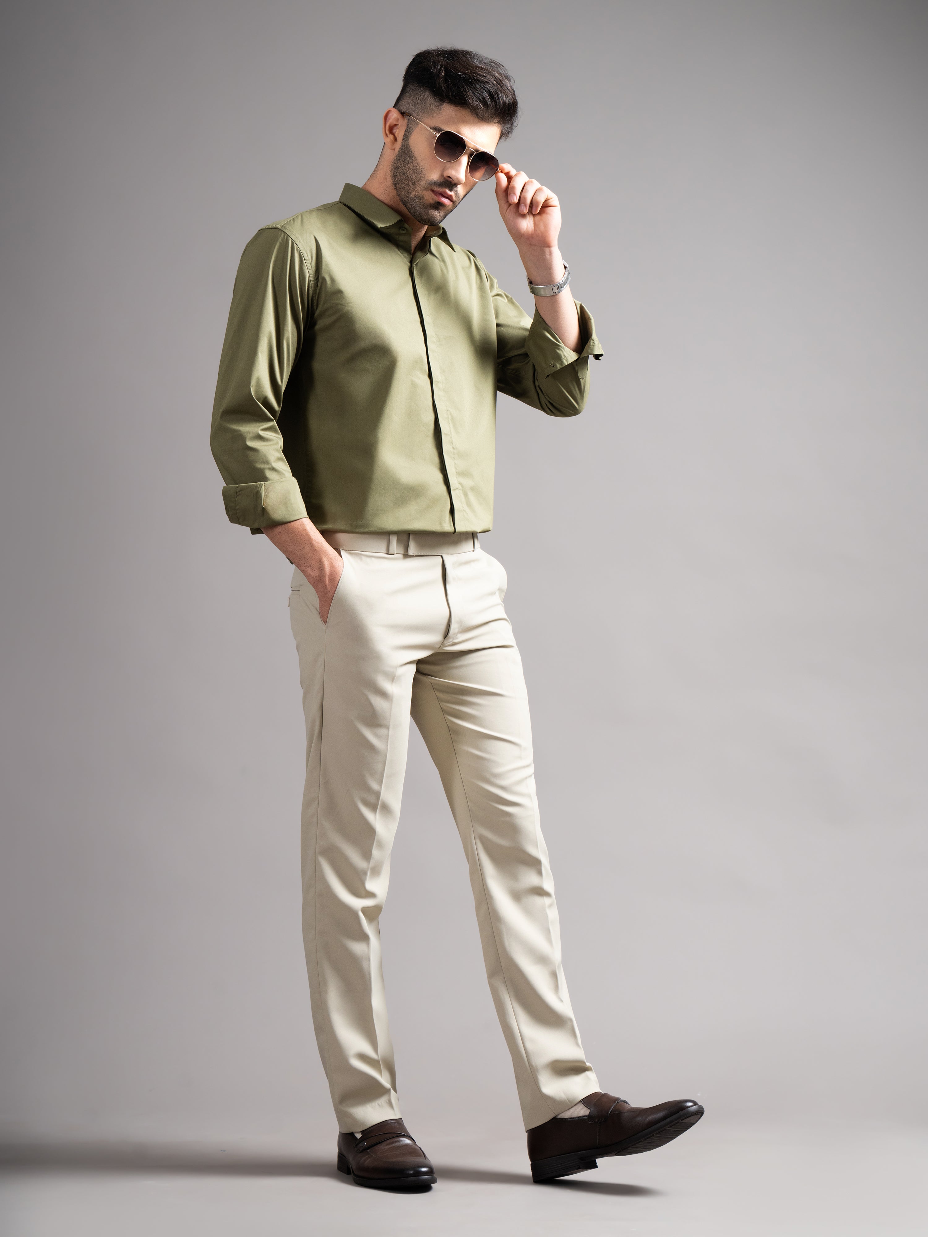 Men Flexi-waist Cream Trouser