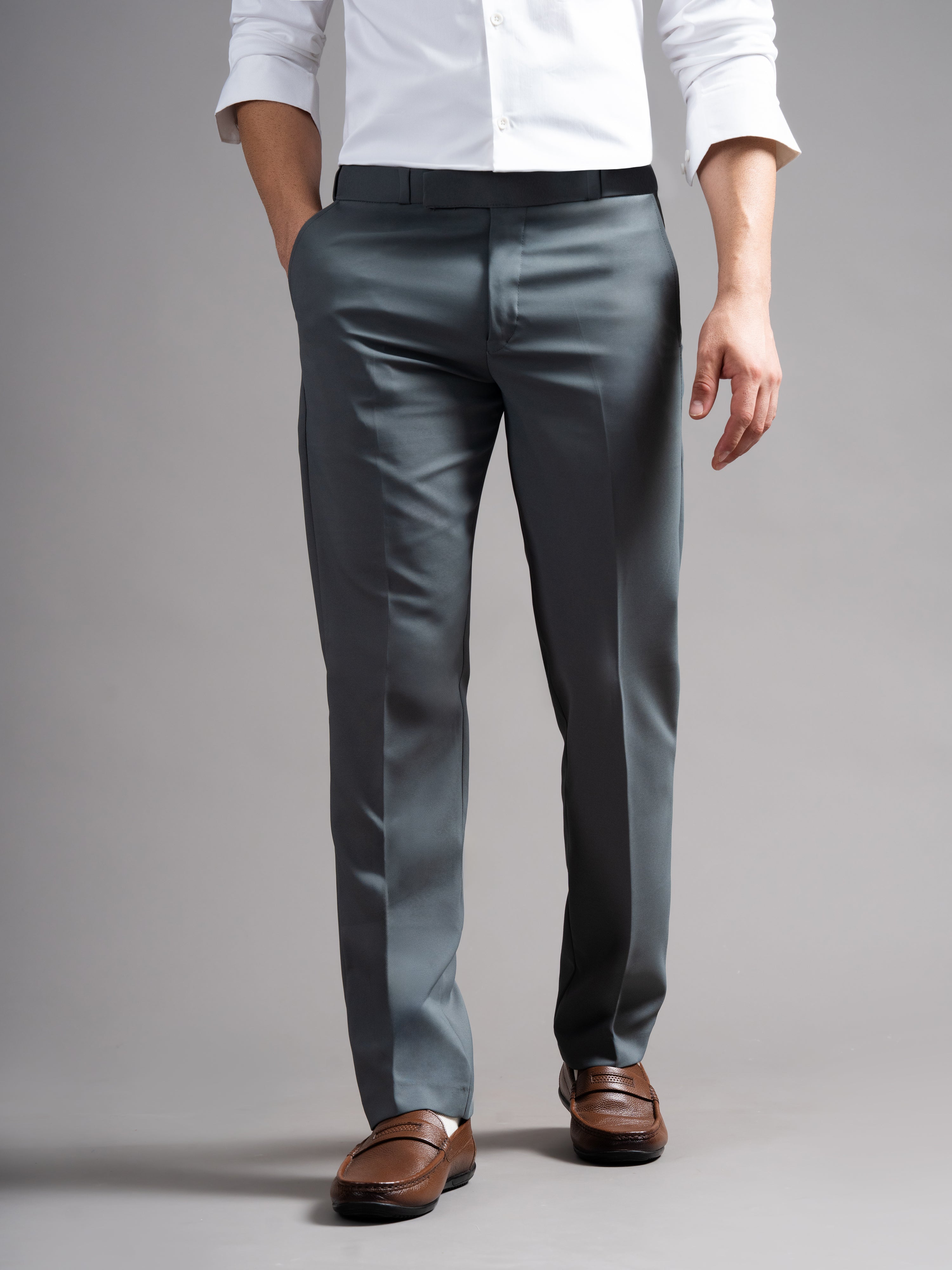 Men Flexi-waist Grey Trouser