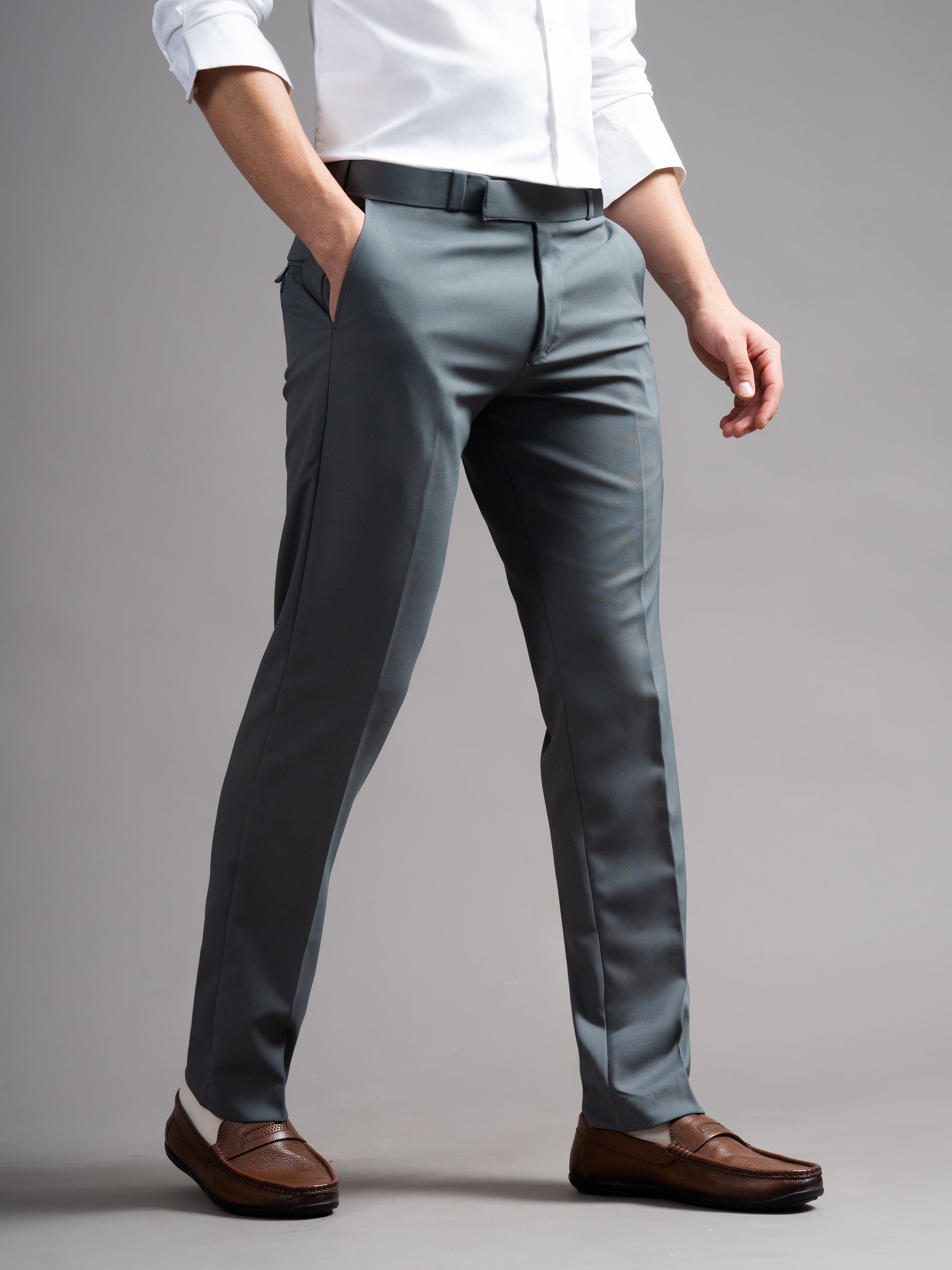 Men Flexi-waist Grey Trouser