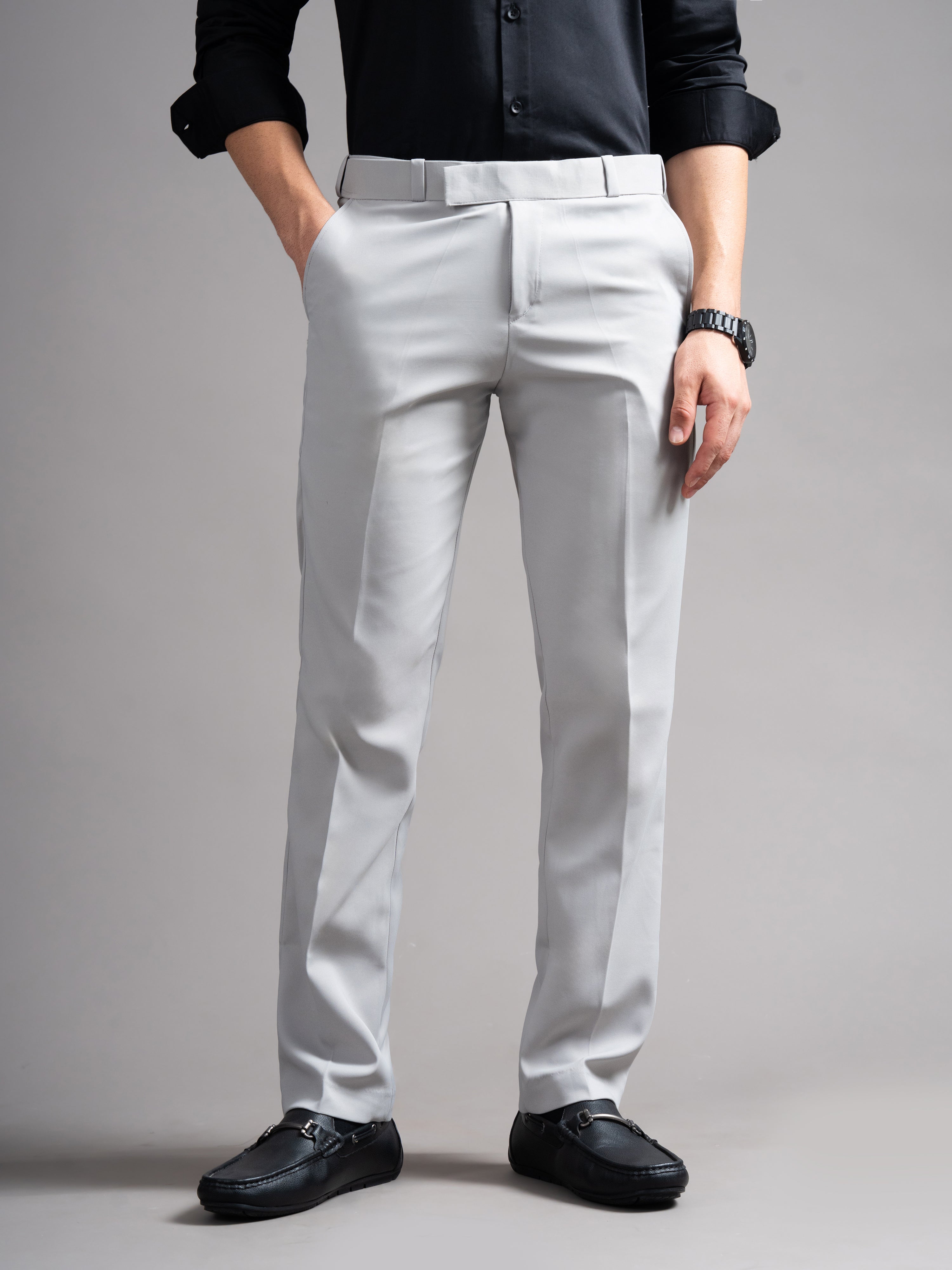Men Flexi-waist Silver Trouser