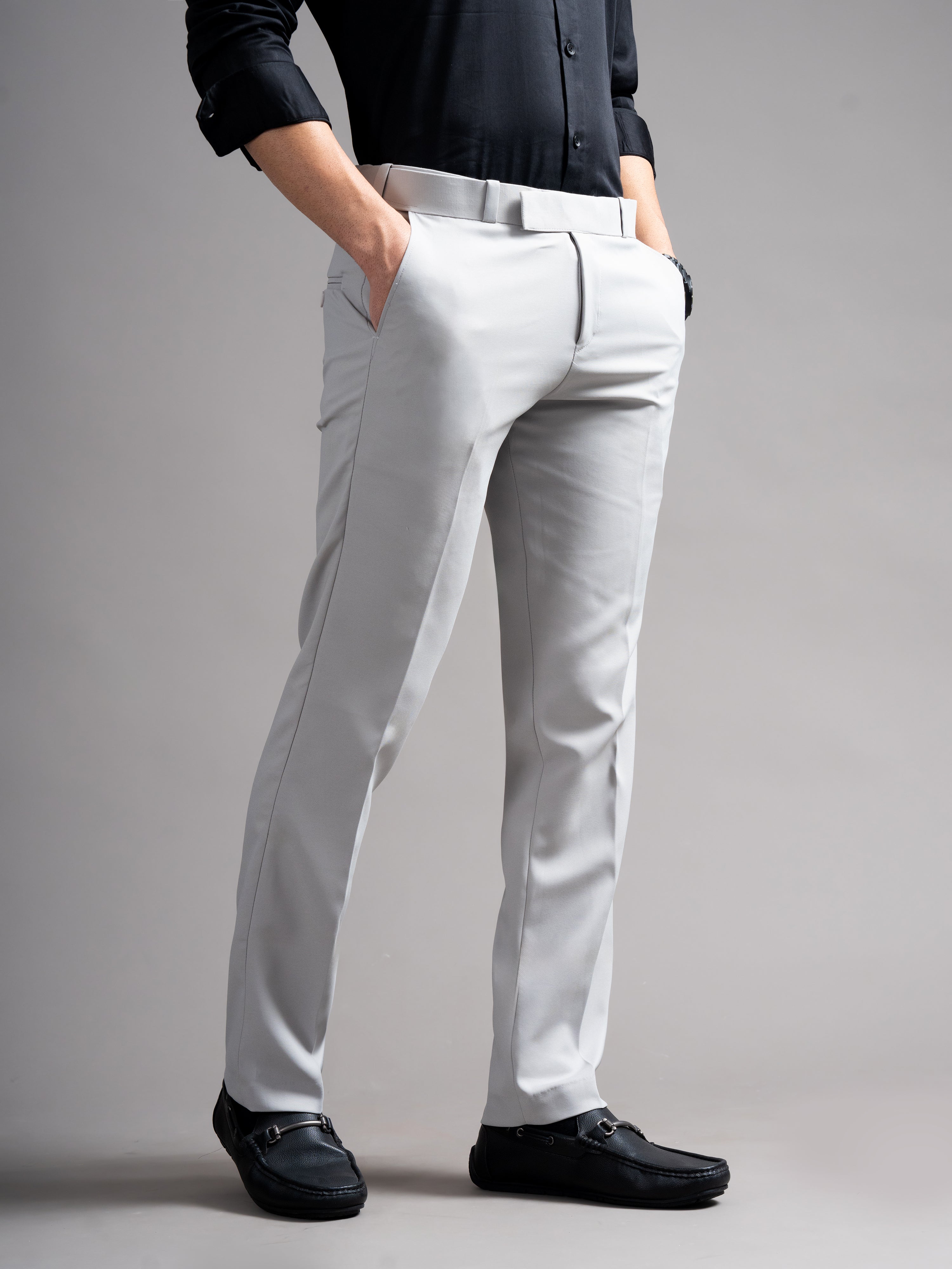 Men Flexi-waist Silver Trouser