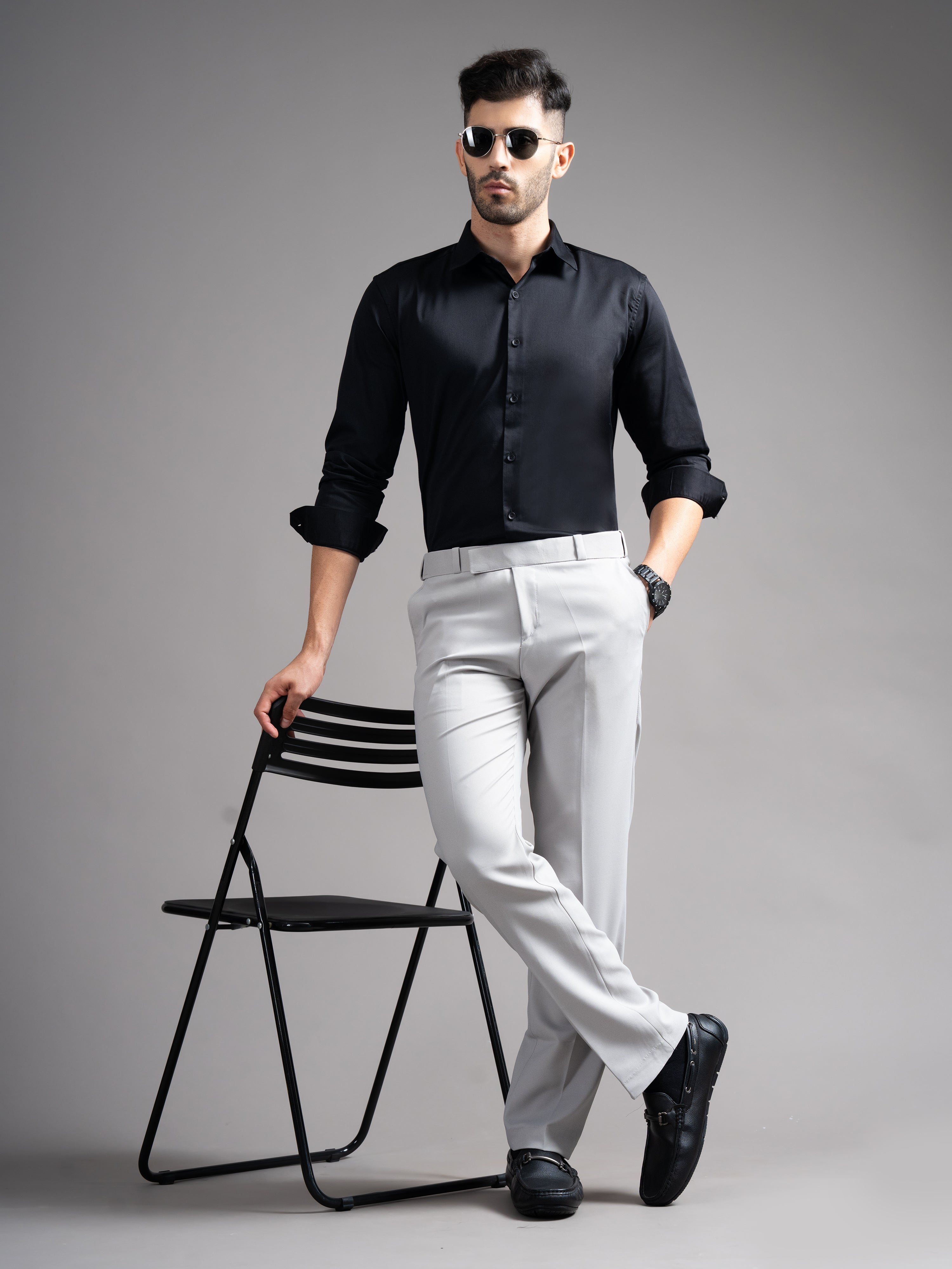 Men Flexi-waist Silver Trouser