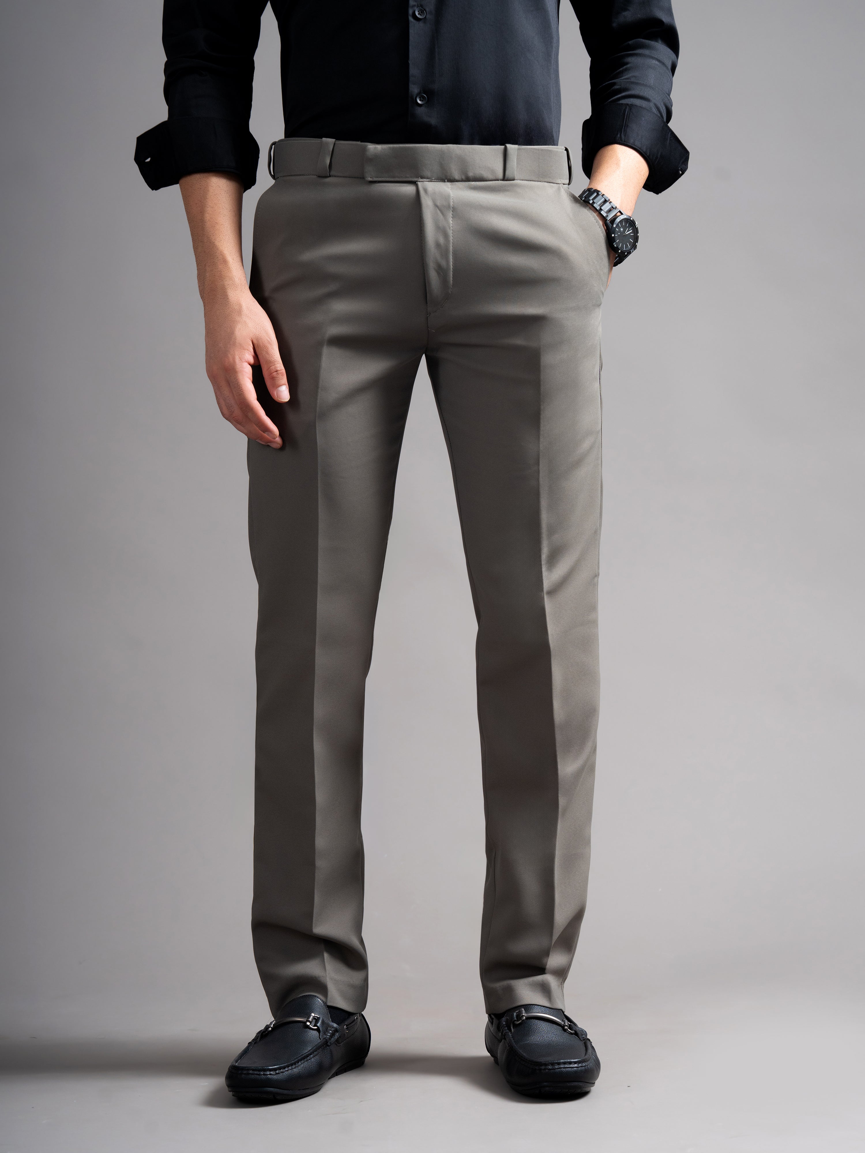 Men Flexi-waist Taupe Trouser