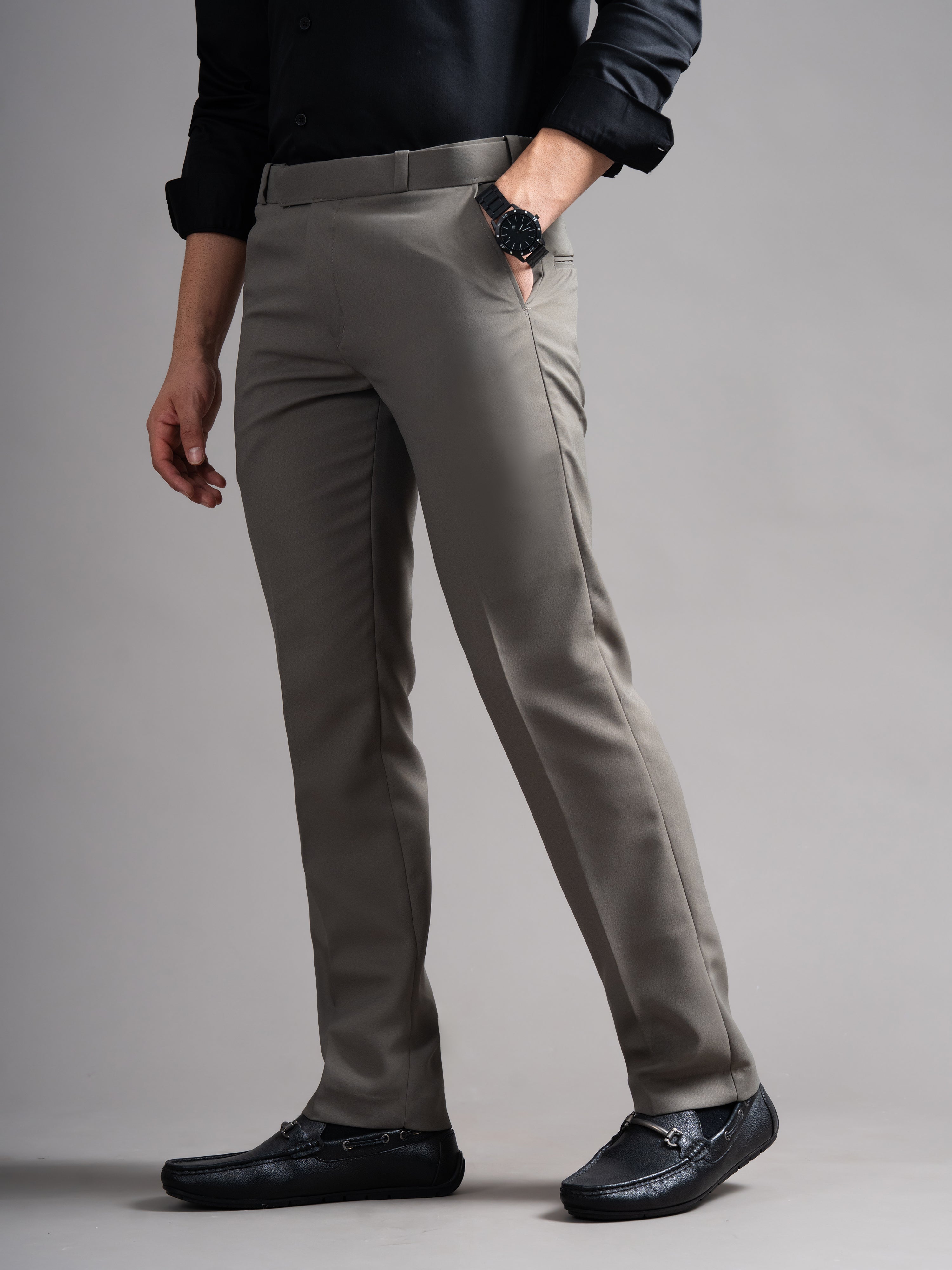 Men Flexi-waist Taupe Trouser