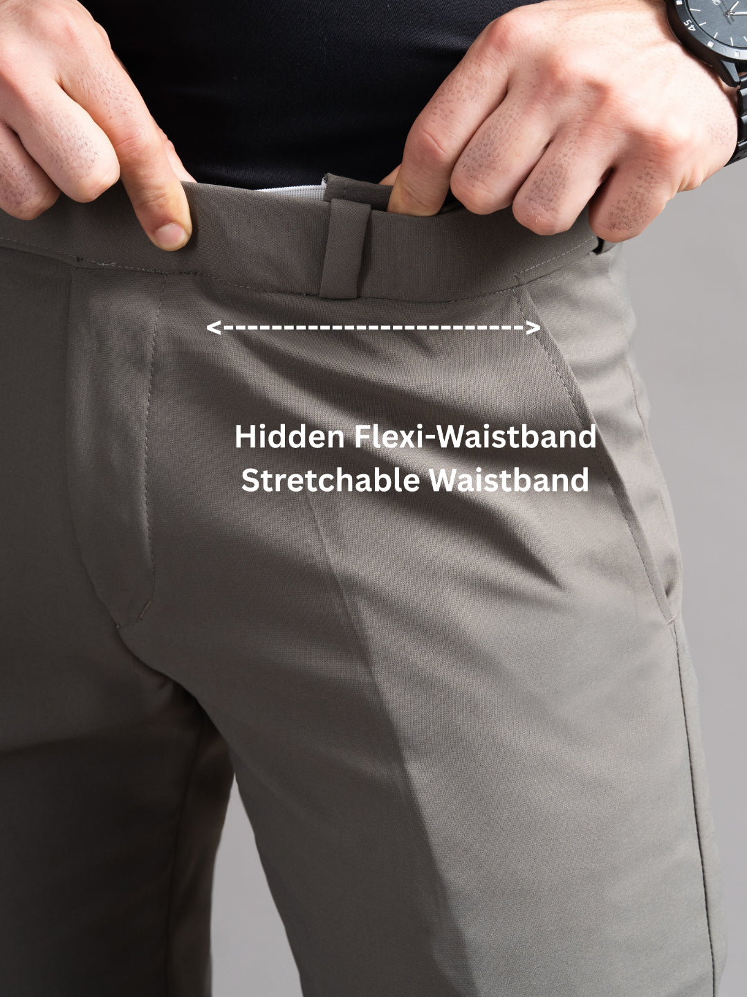 Men Flexi-waist Taupe Trouser