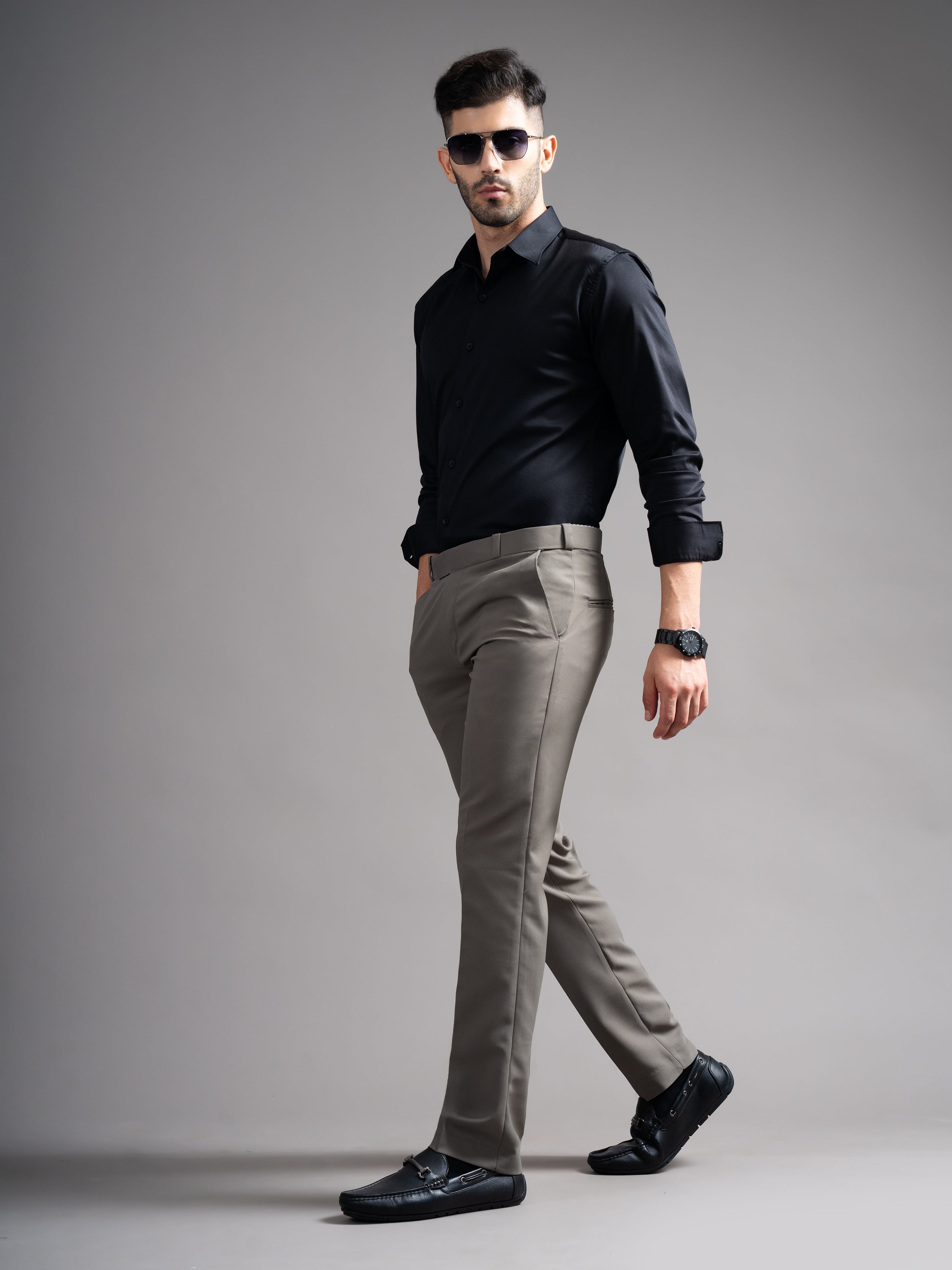 Men Flexi-waist Taupe Trouser