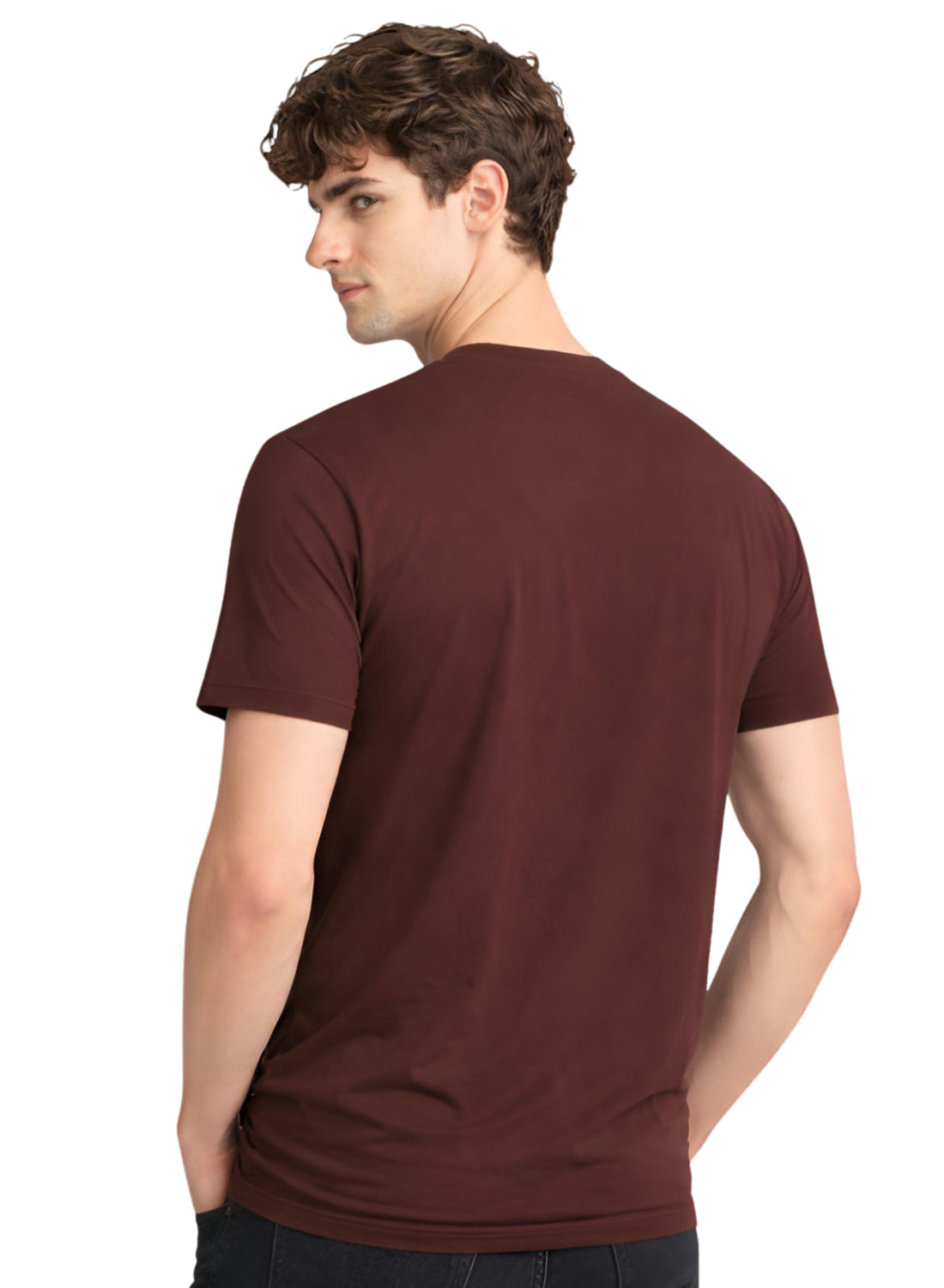 Men Brown Cotton Printed  T-Shirt