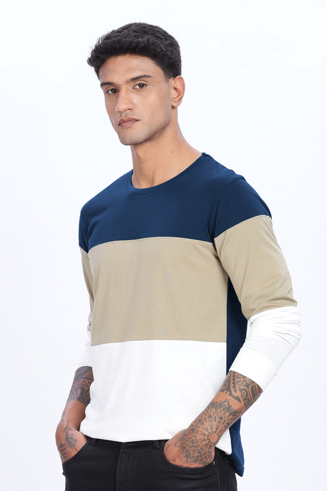 Men Multicolor Stylish Full Sleeve Round Neck T-Shirt
