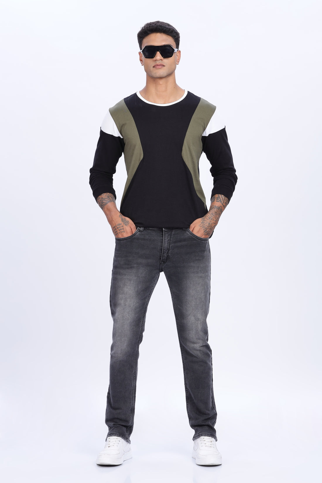 Men Multicolor Casual Full Sleeve Round Neck T-Shirt