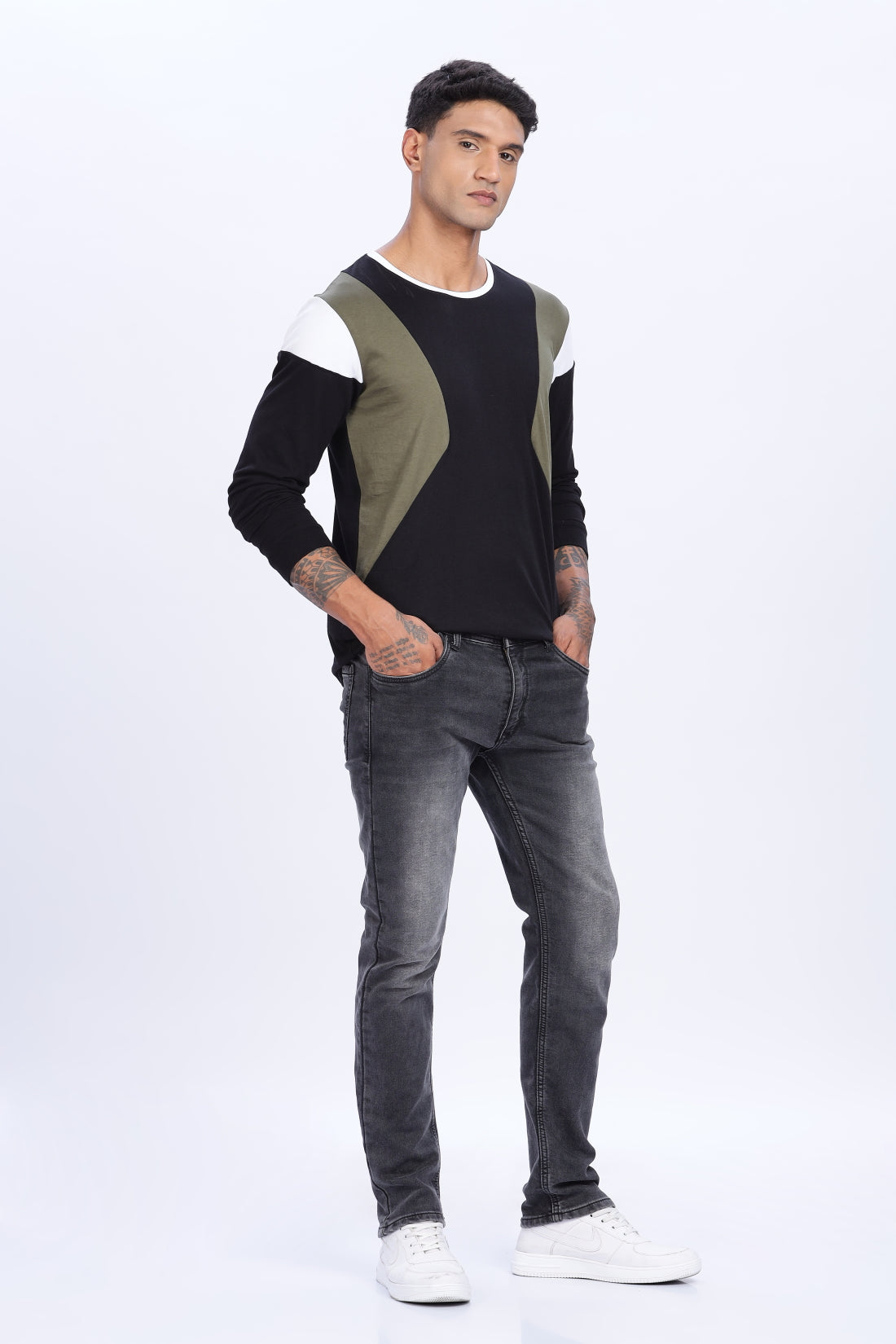Men Multicolor Casual Full Sleeve Round Neck T-Shirt