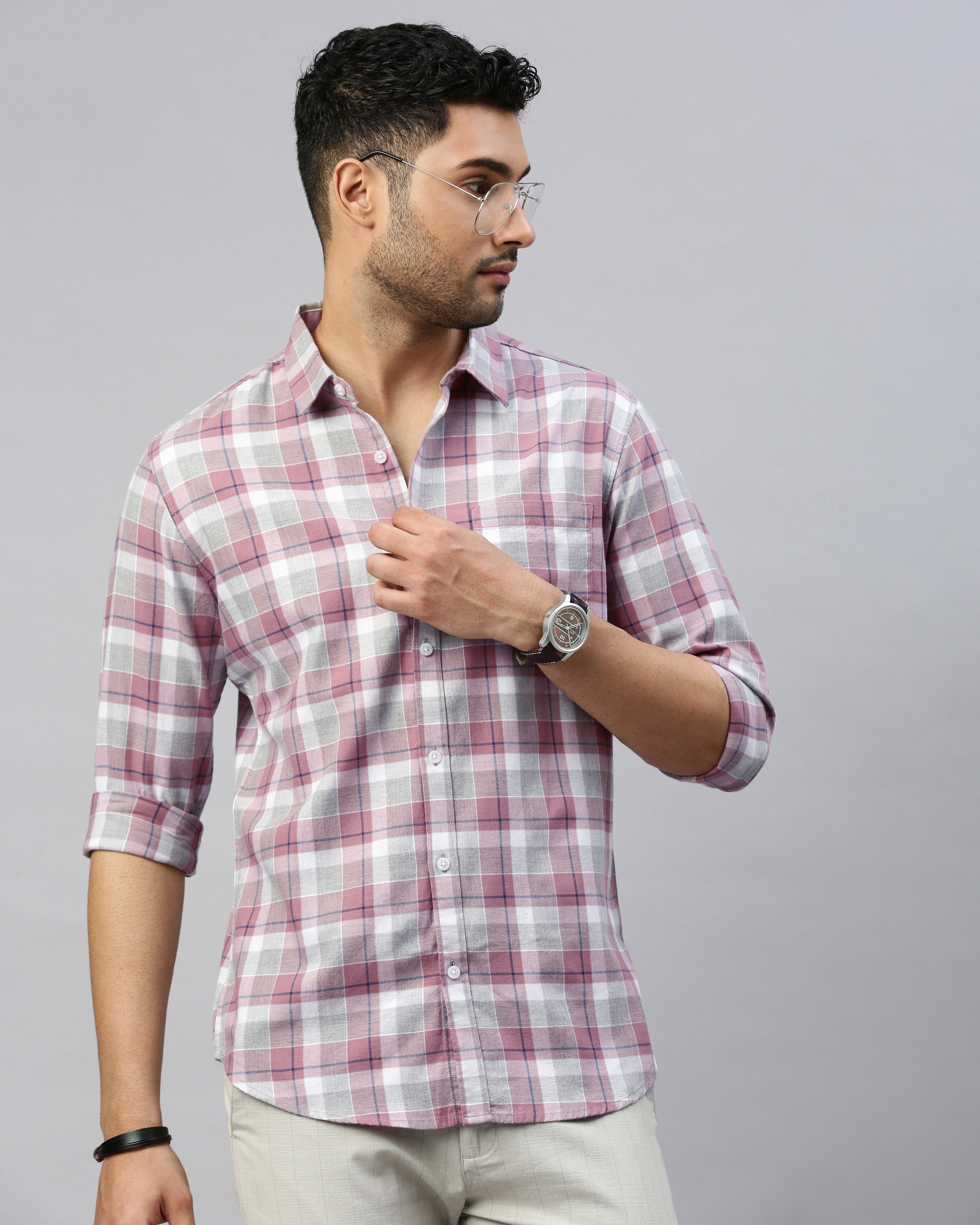 Men Mauve Cotton Slim Shirt