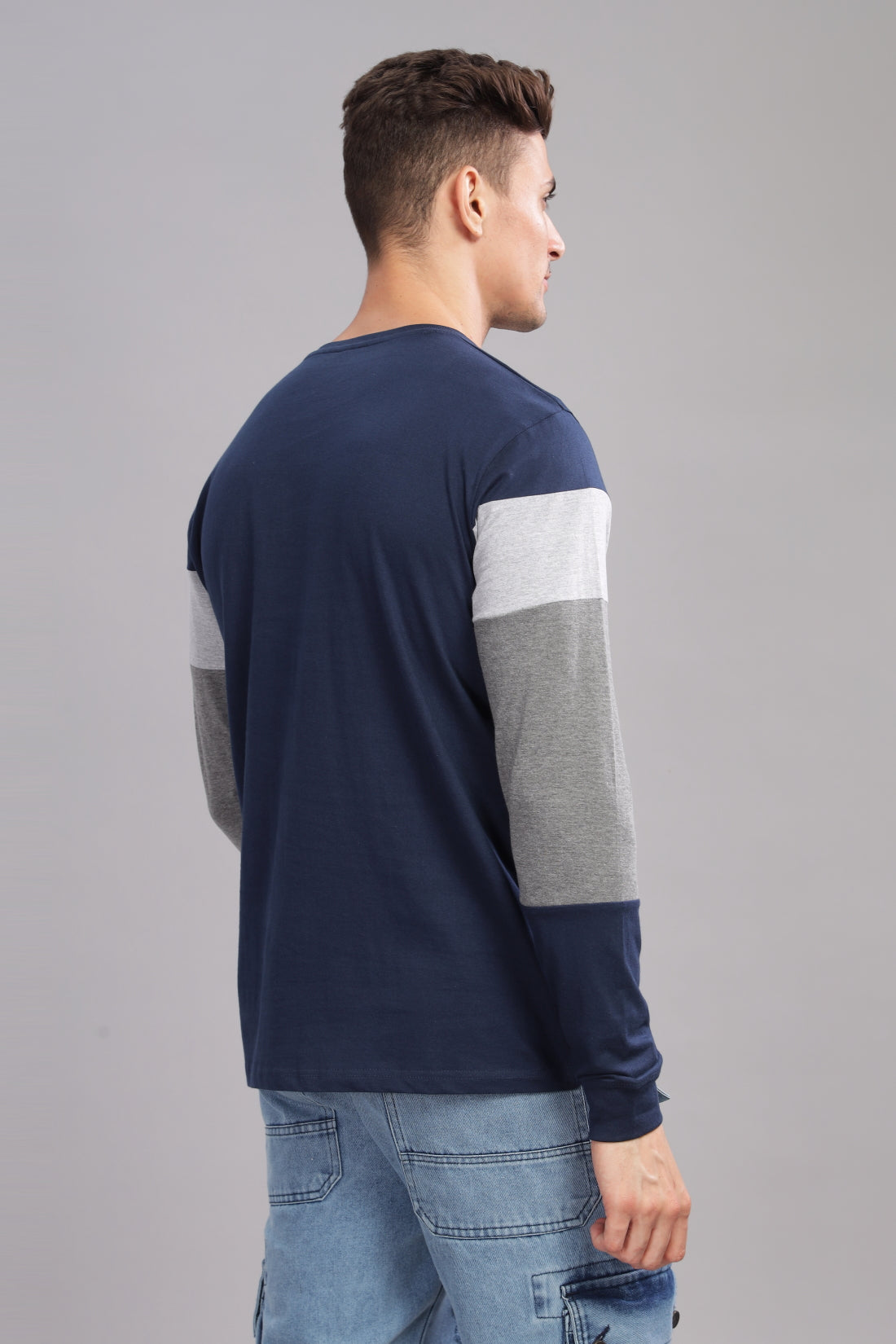 Men Multicolor Colorblock Full Sleeve T-Shirt