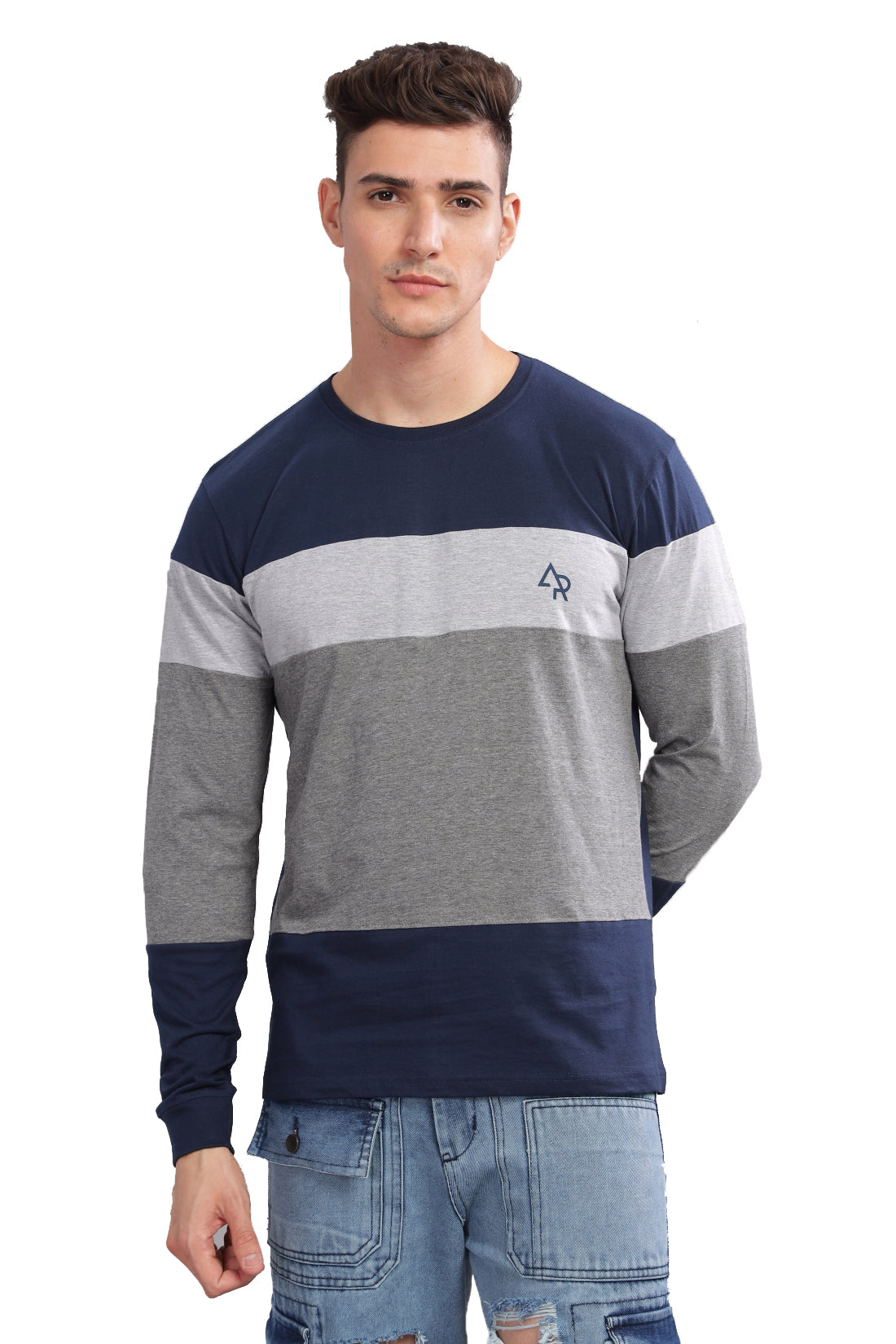 Men Multicolor Colorblock Full Sleeve T-Shirt
