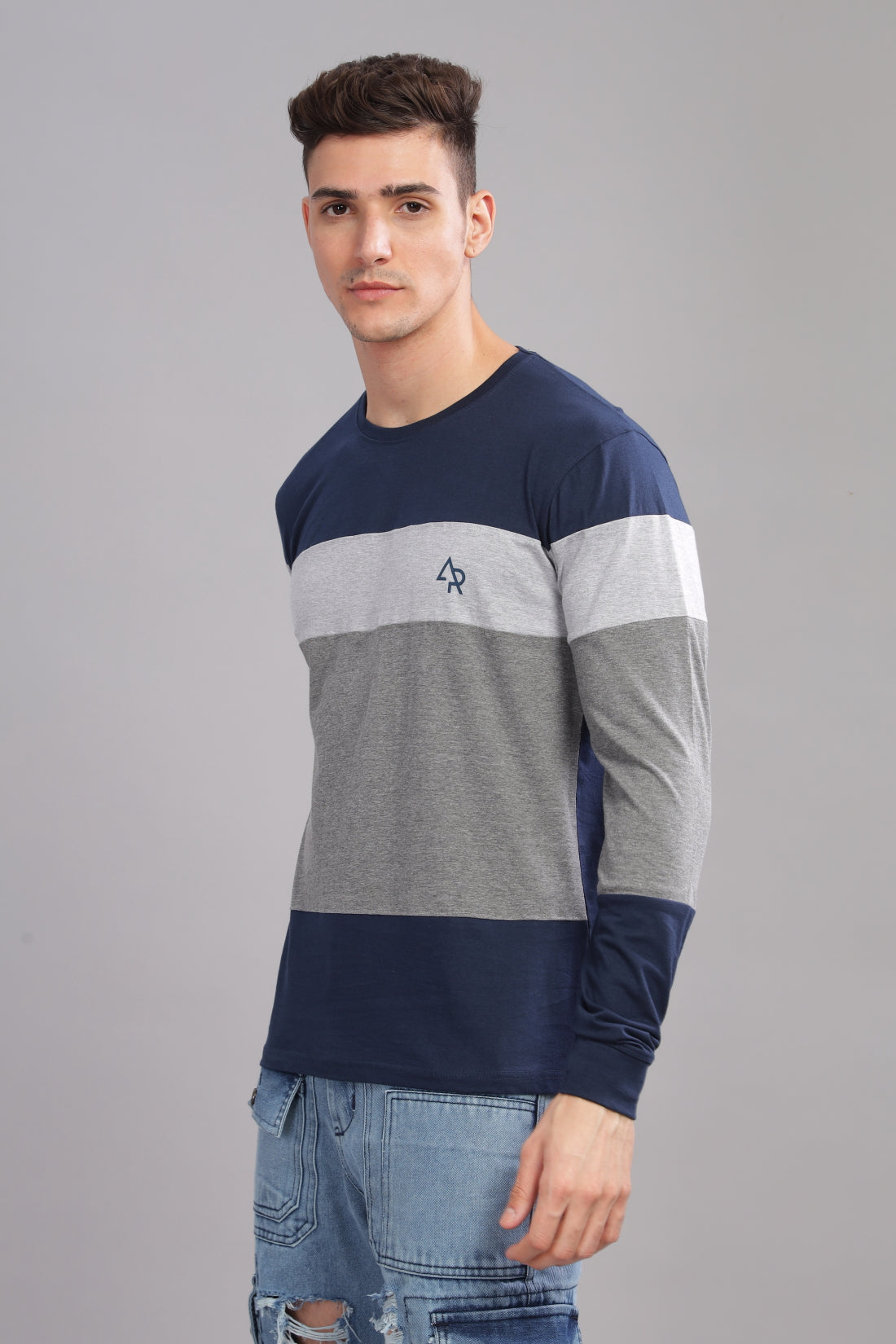 Men Multicolor Colorblock Full Sleeve T-Shirt