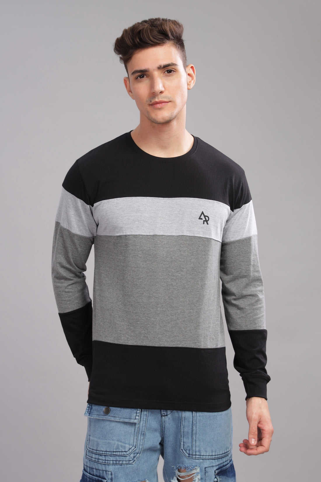 Men Multicolor Colorblock Full Sleeve T-Shirt