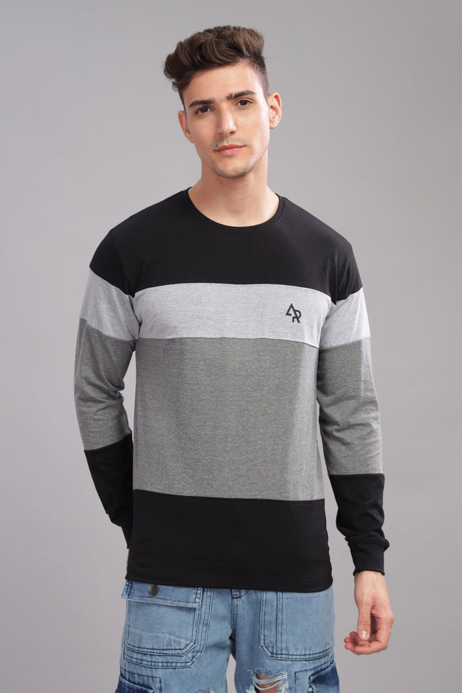 Men Multicolor Colorblock Full Sleeve T-Shirt