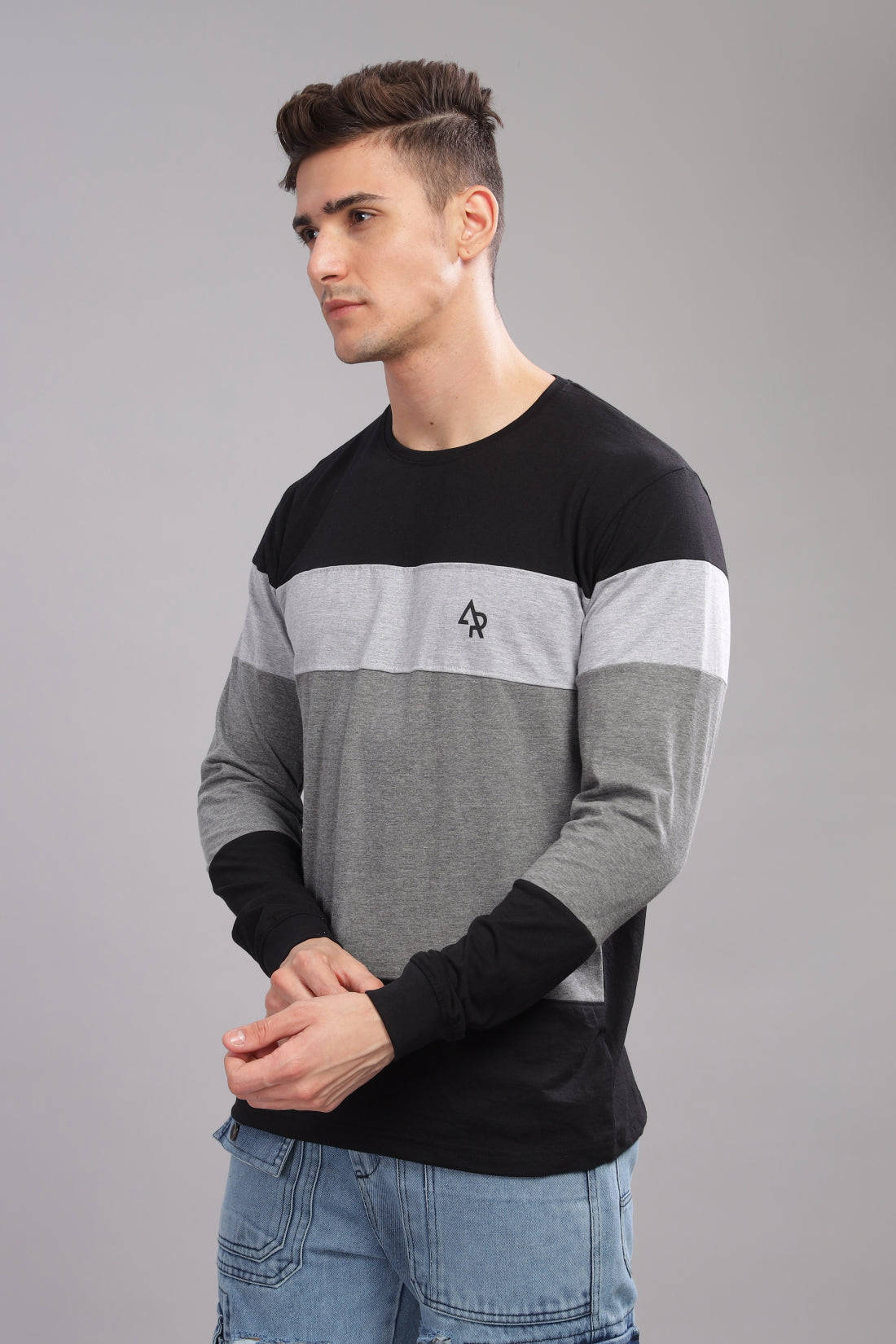 Men Multicolor Colorblock Full Sleeve T-Shirt