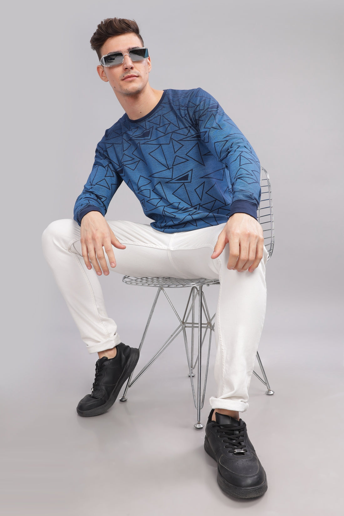 Men Blue Full Sleeve T-Shirt