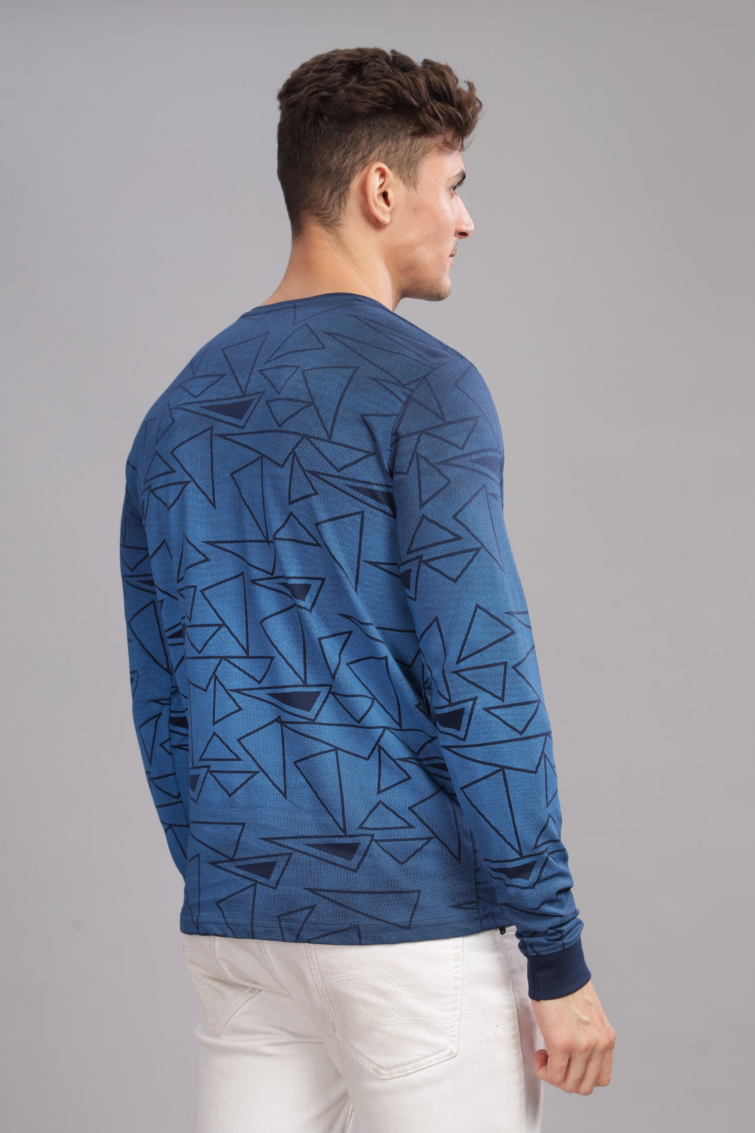 Men Blue Full Sleeve T-Shirt