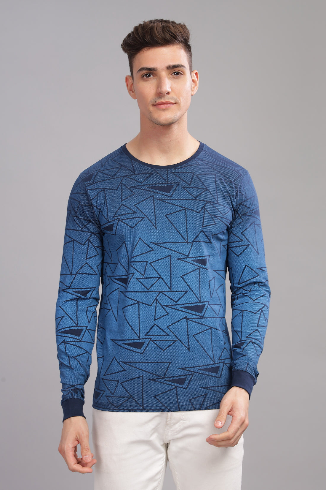 Men Blue Full Sleeve T-Shirt