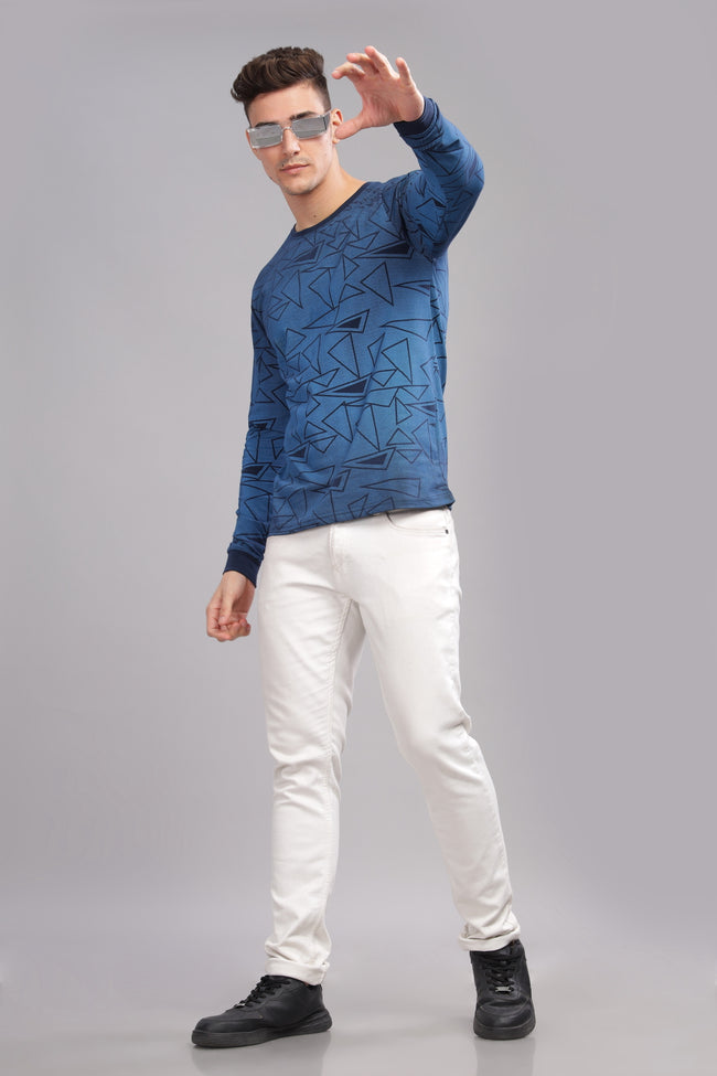 Men Blue Full Sleeve T-Shirt