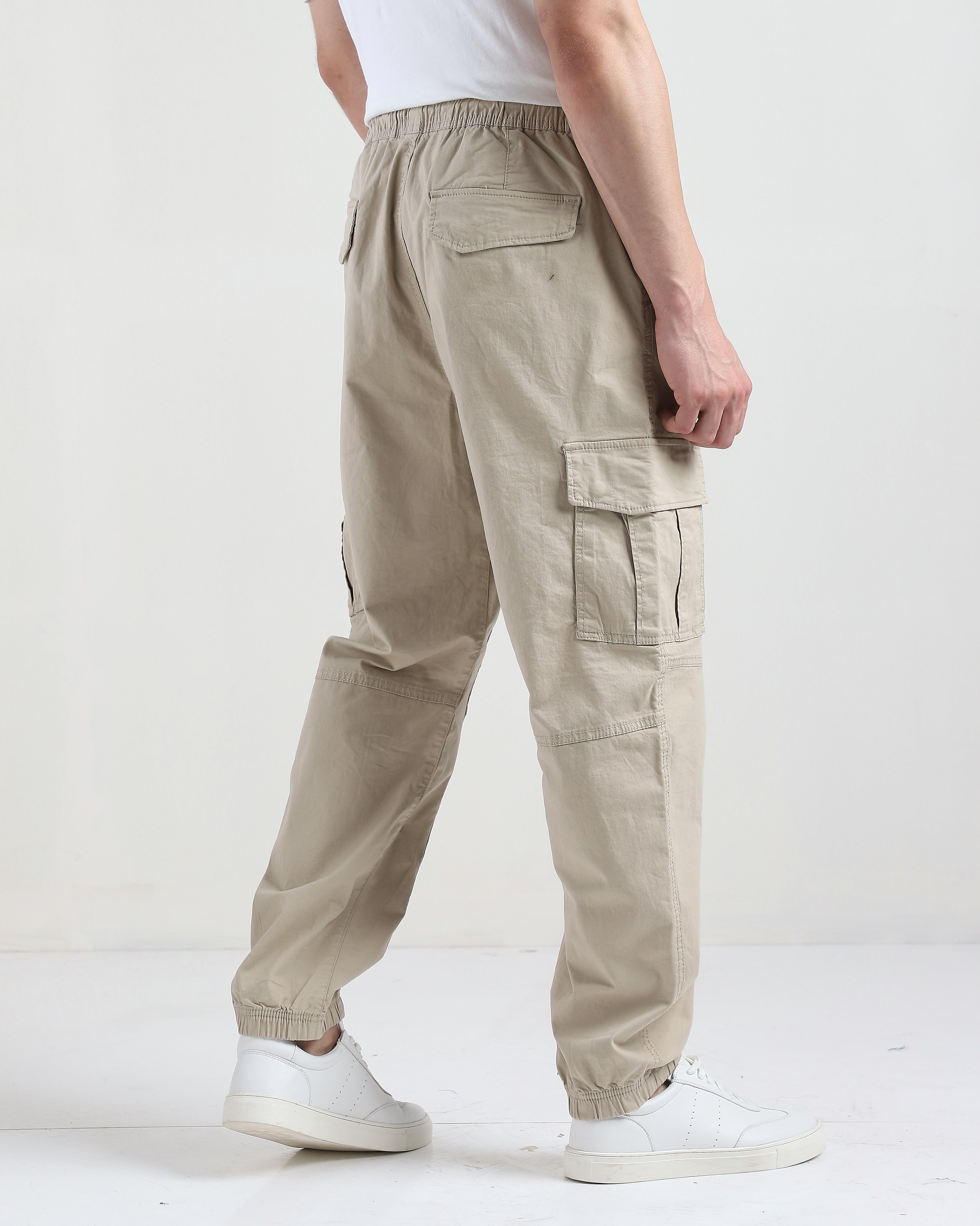 Men Beige Comfort Fit Cargo Jogger Pants