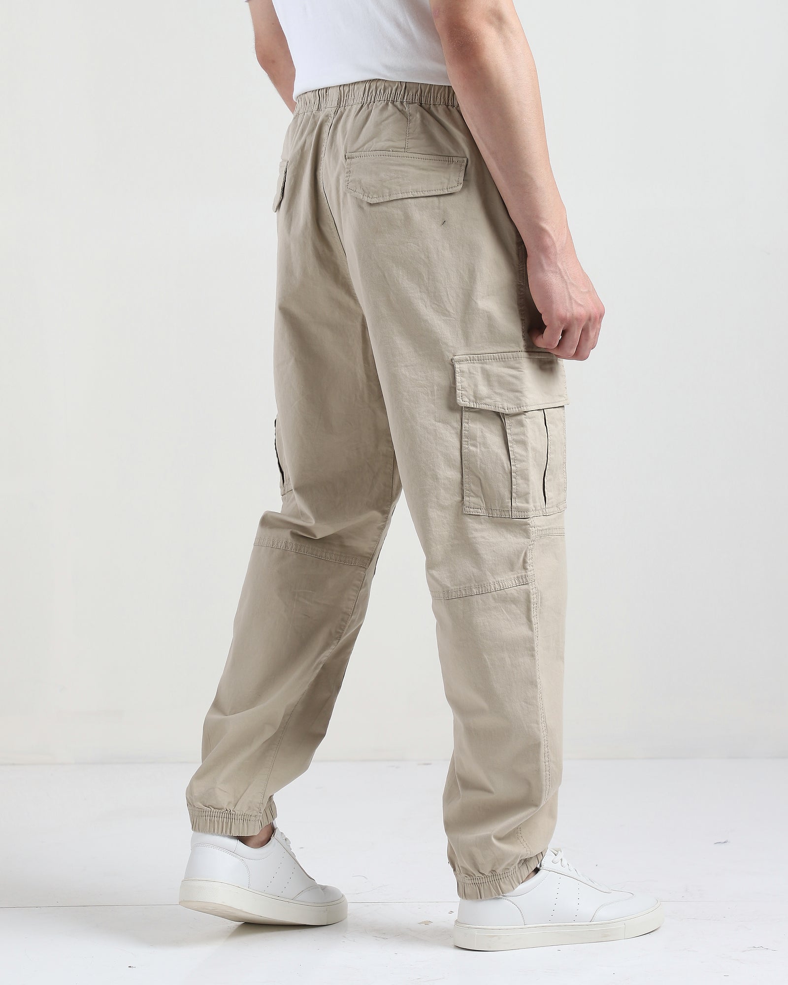 Men Beige Comfort Fit Cargo Jogger Pants