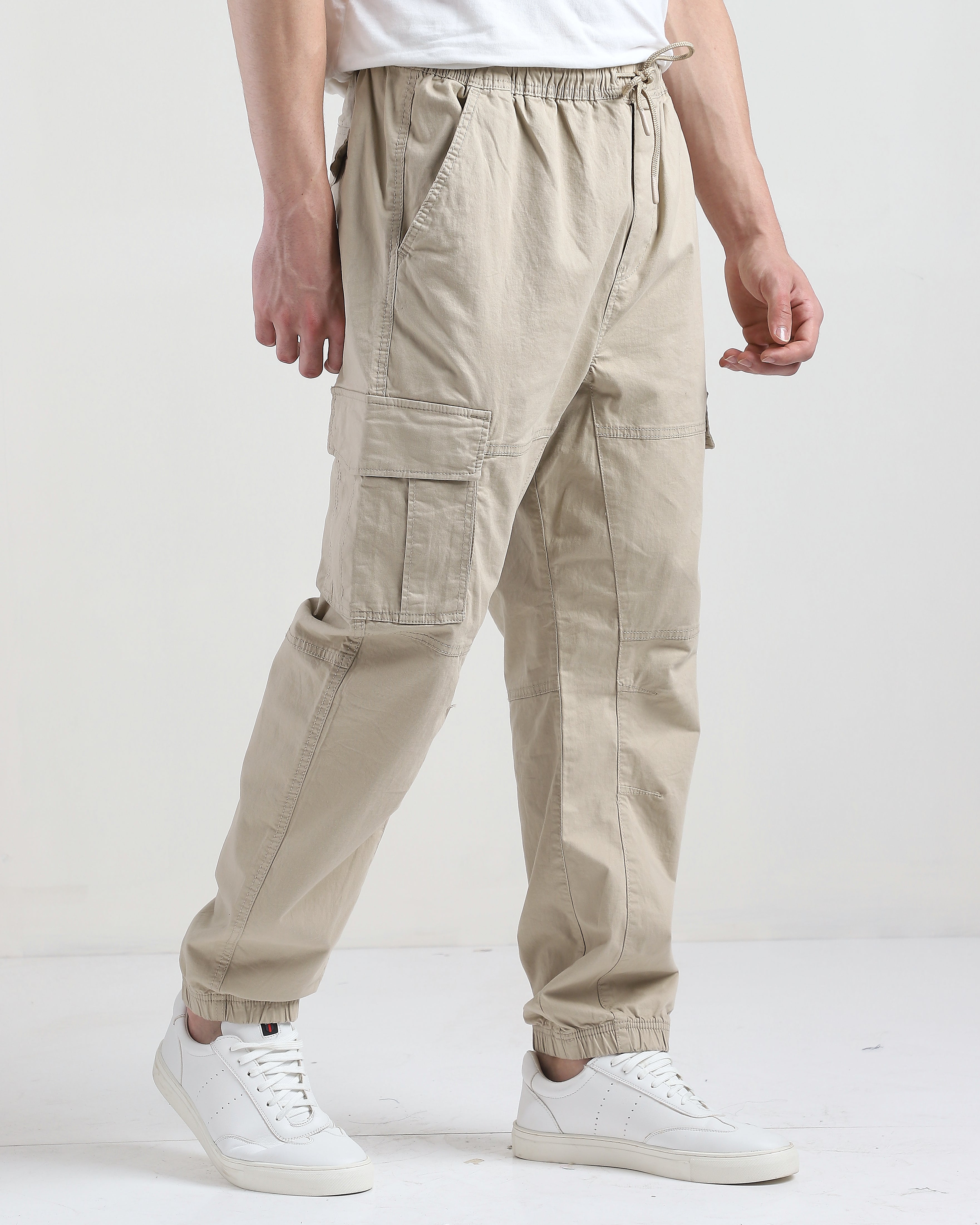 Men Beige Comfort Fit Cargo Jogger Pants