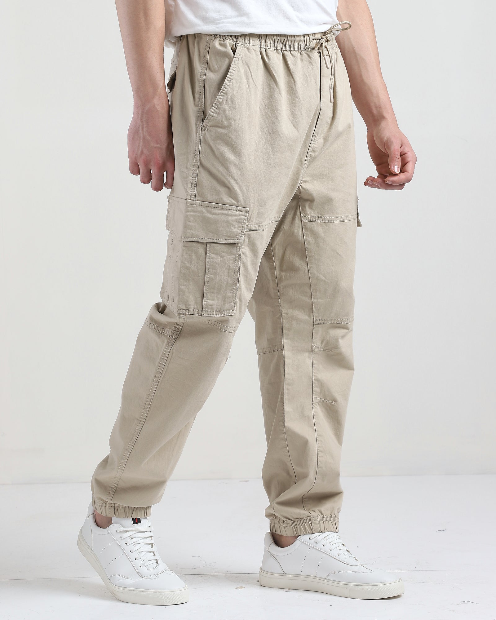 Men Beige Comfort Fit Cargo Jogger Pants