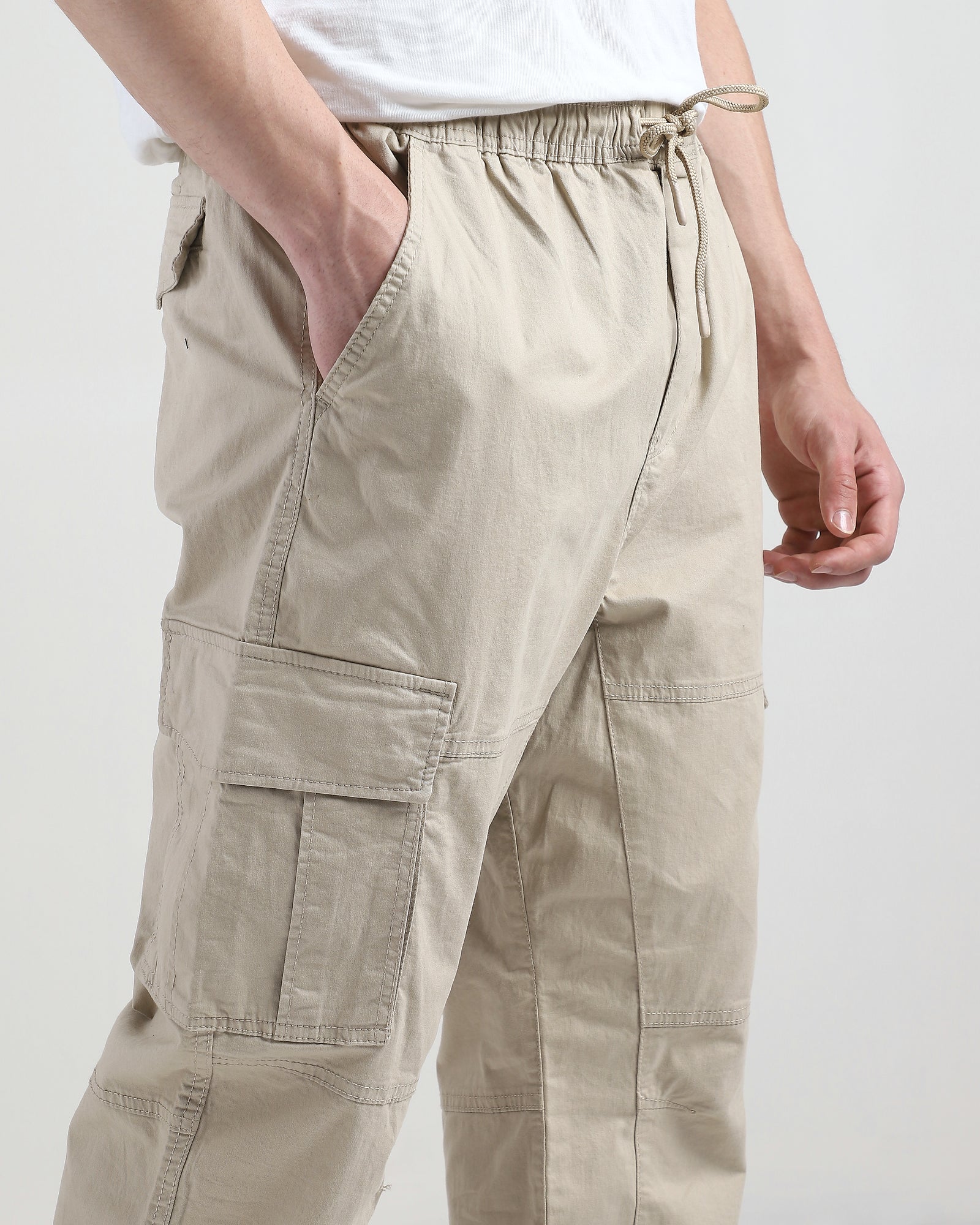 Men Beige Comfort Fit Cargo Jogger Pants