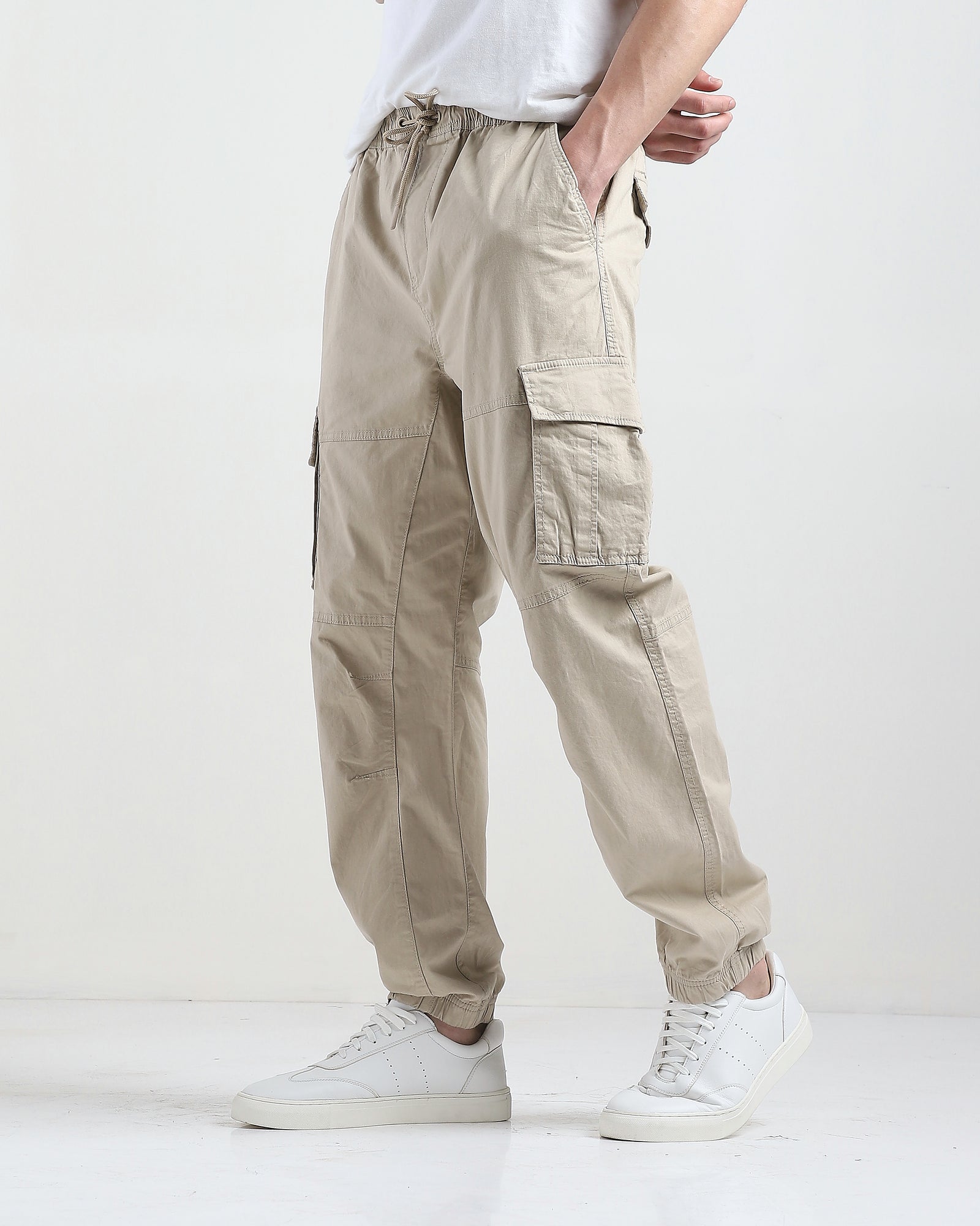 Men Beige Comfort Fit Cargo Jogger Pants