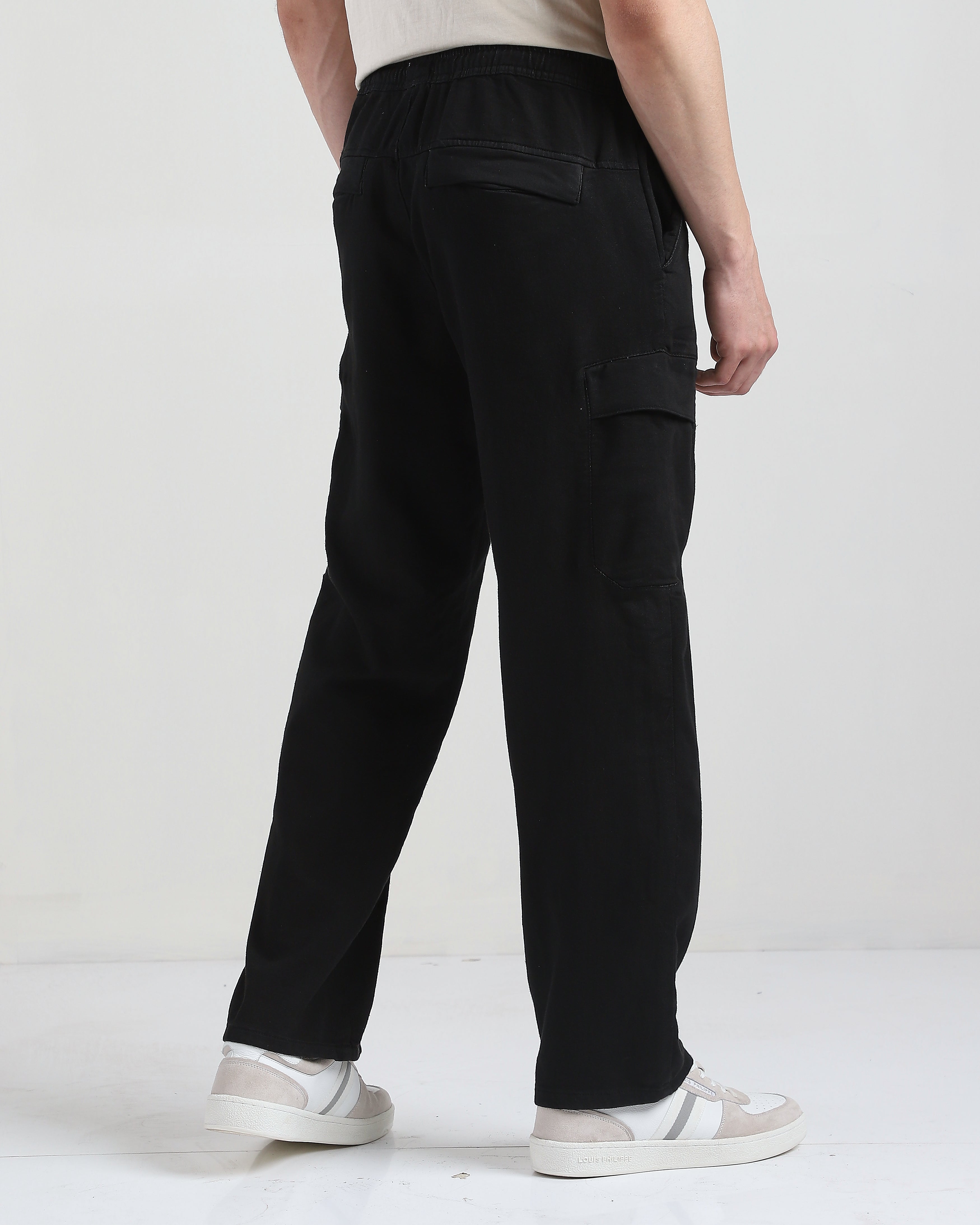 Men Black Cotton Blend Cargo Pants with 6 Pockets