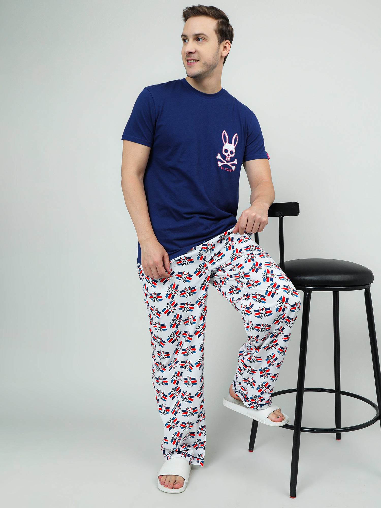 White Cotton Printed Lounge Pants