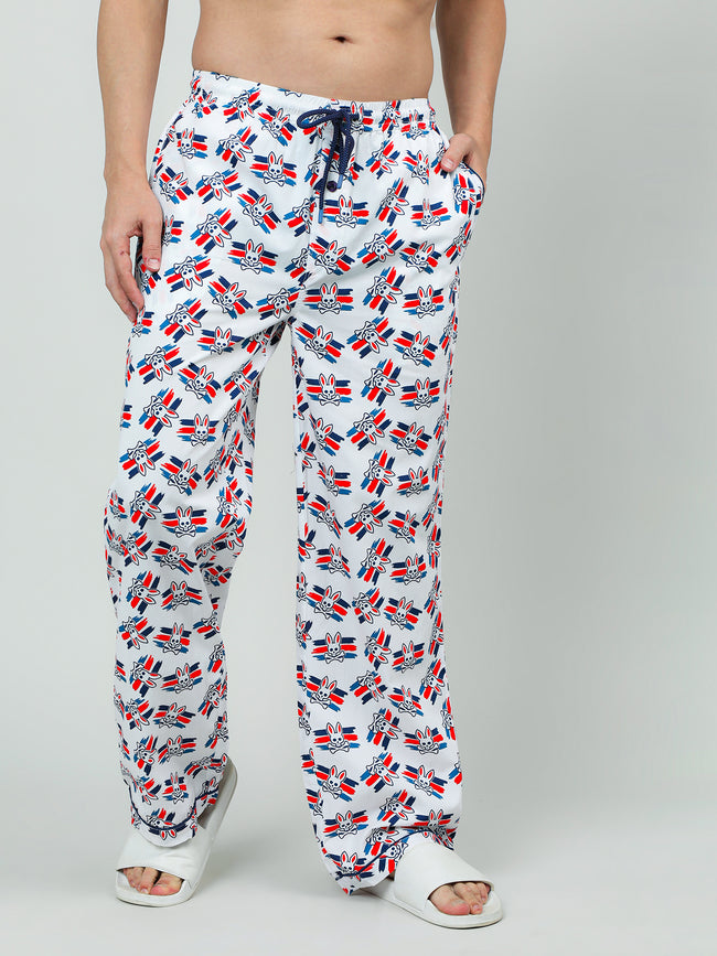 Men Oversized Blue Cotton Checkered Knit Lounge Pants