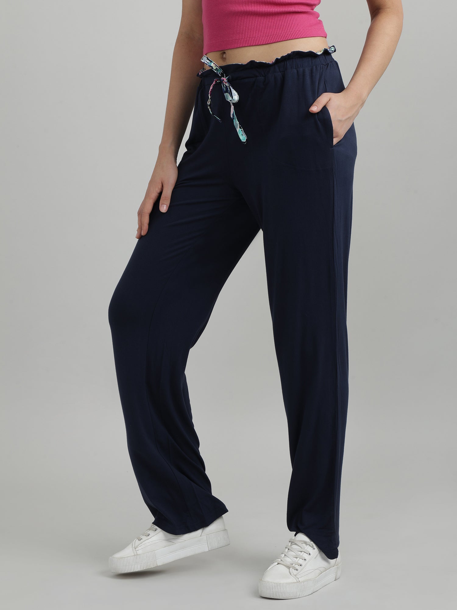 Women Blue Floral Drawstring Lounge Pants