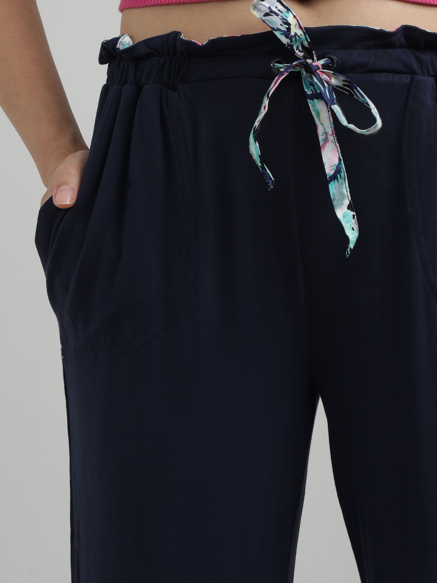 Women Blue Floral Drawstring Lounge Pants