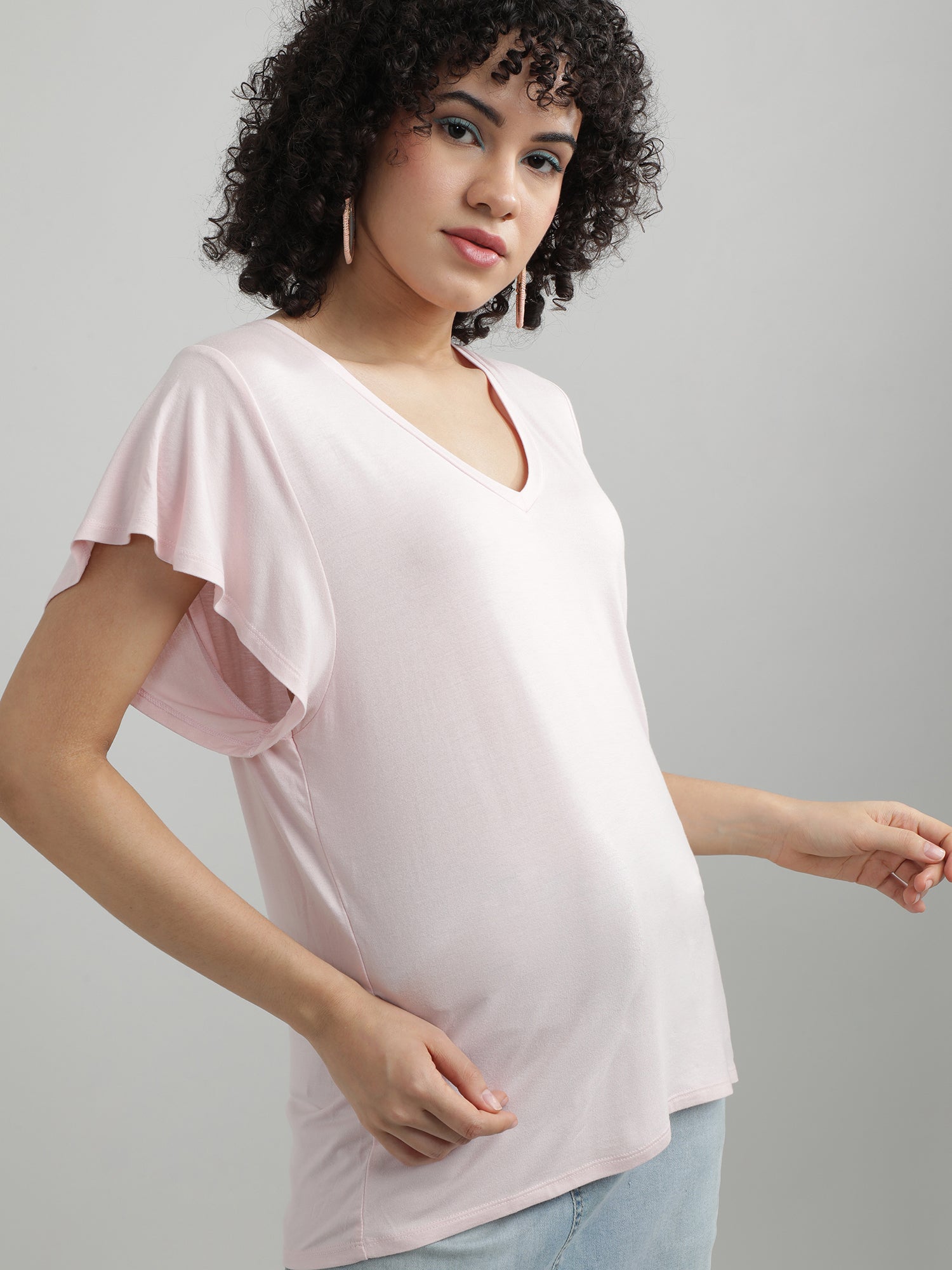 Women Peach V Neck T shirt