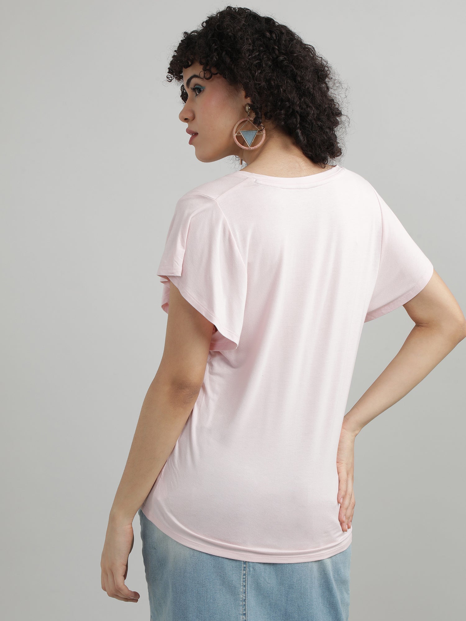 Women Peach V Neck T shirt