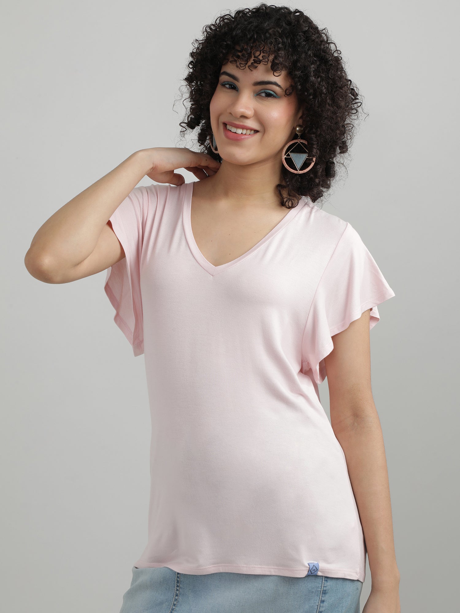 Women Peach V Neck T shirt