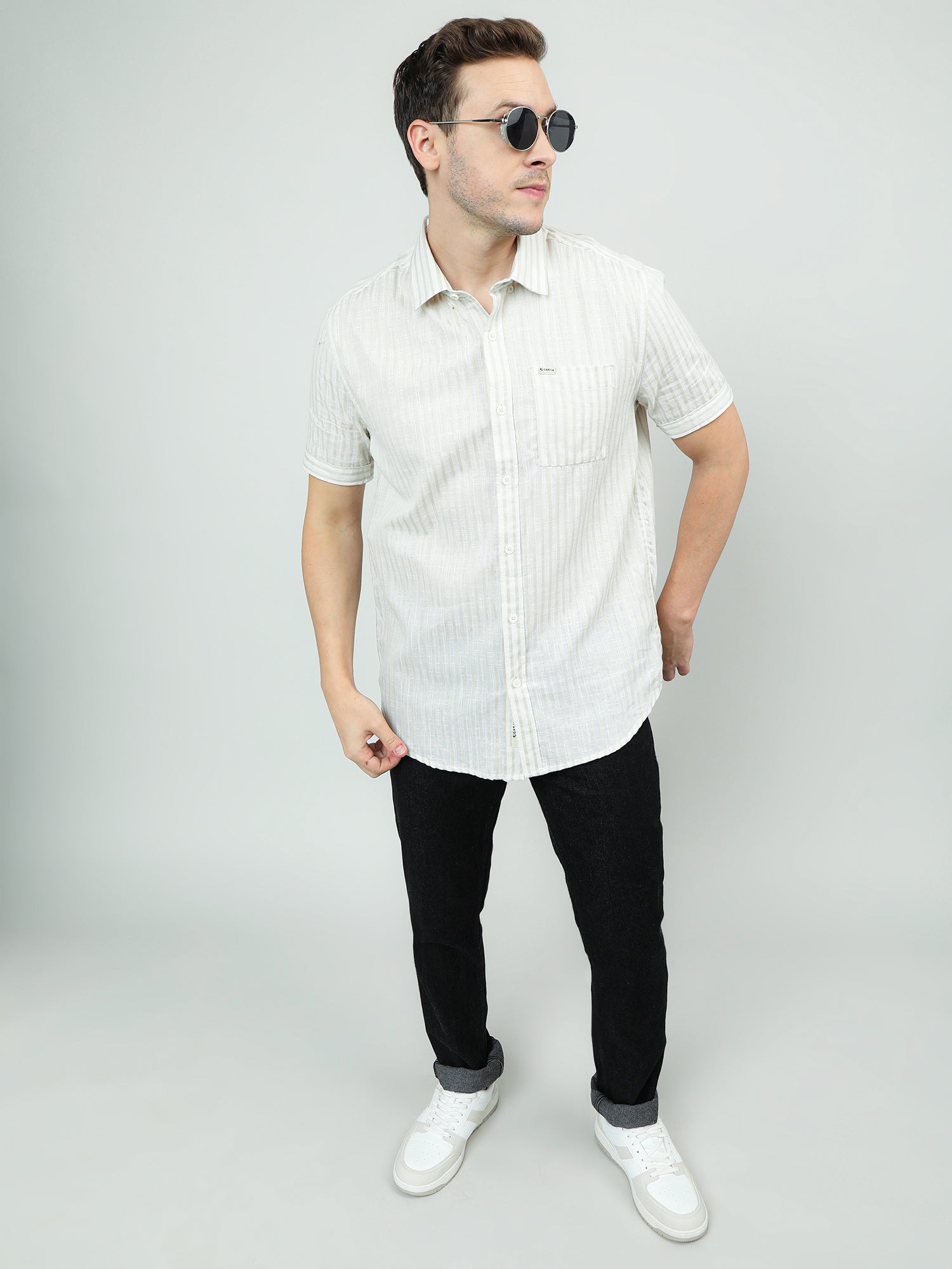 Men Cotton Cream Classic Shirt