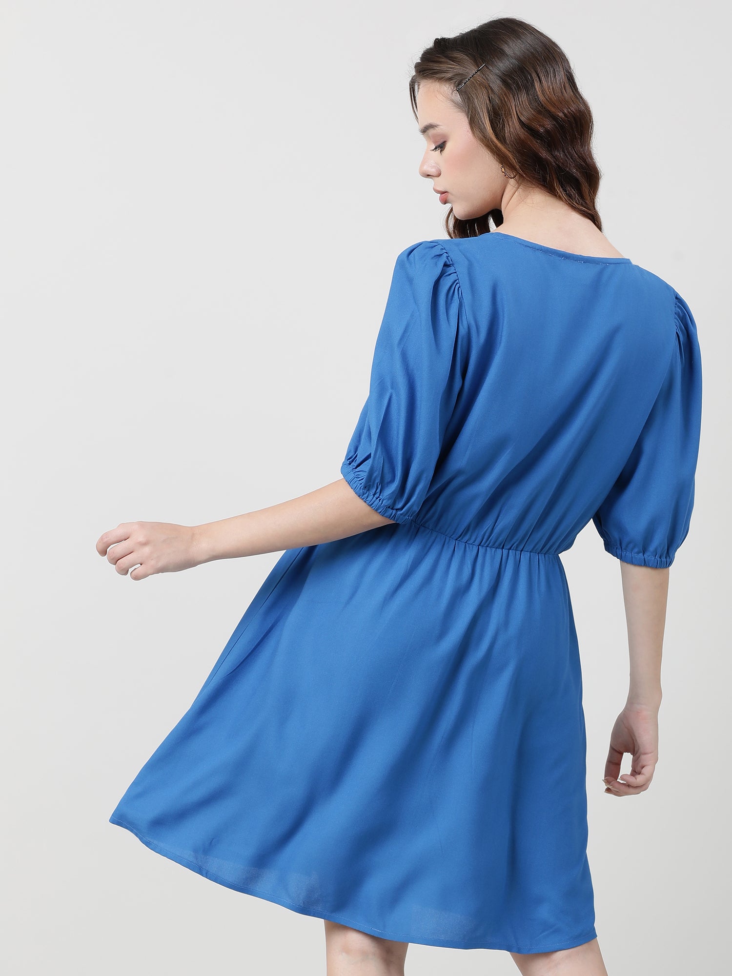 Women Viscose Solid Blue Dress