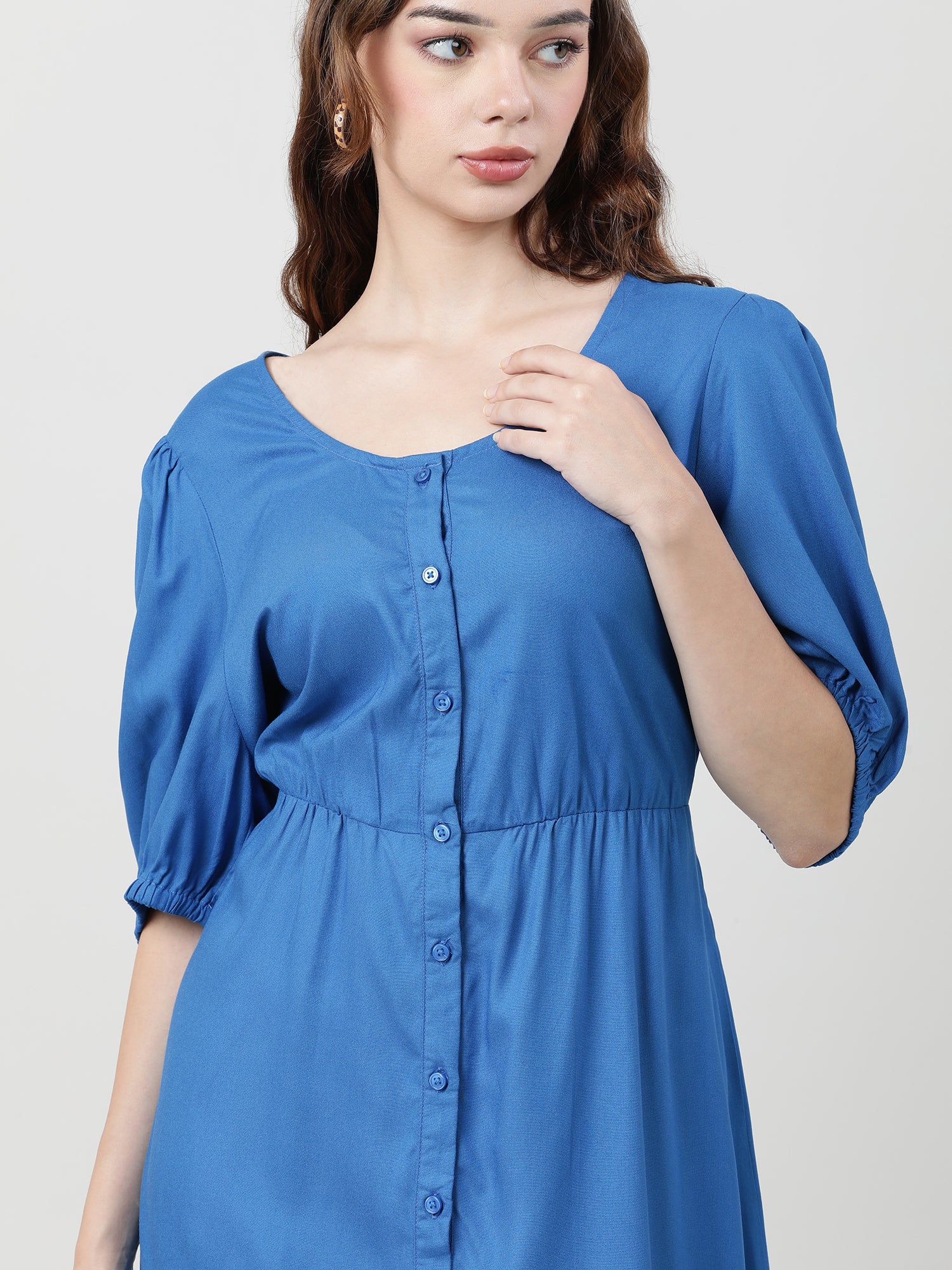 Women Viscose Solid Blue Dress