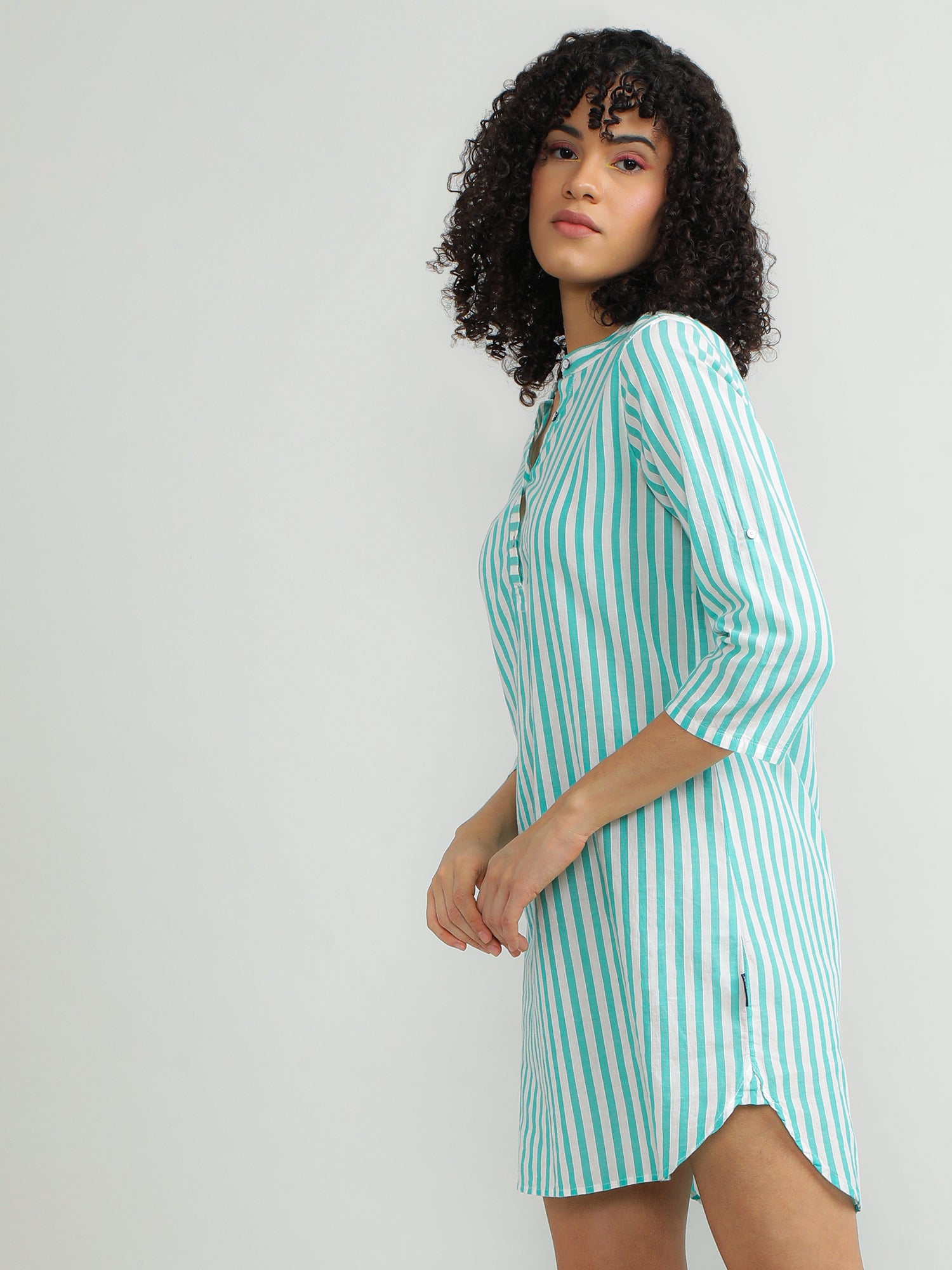 Women Cotton Green Stripe Dress