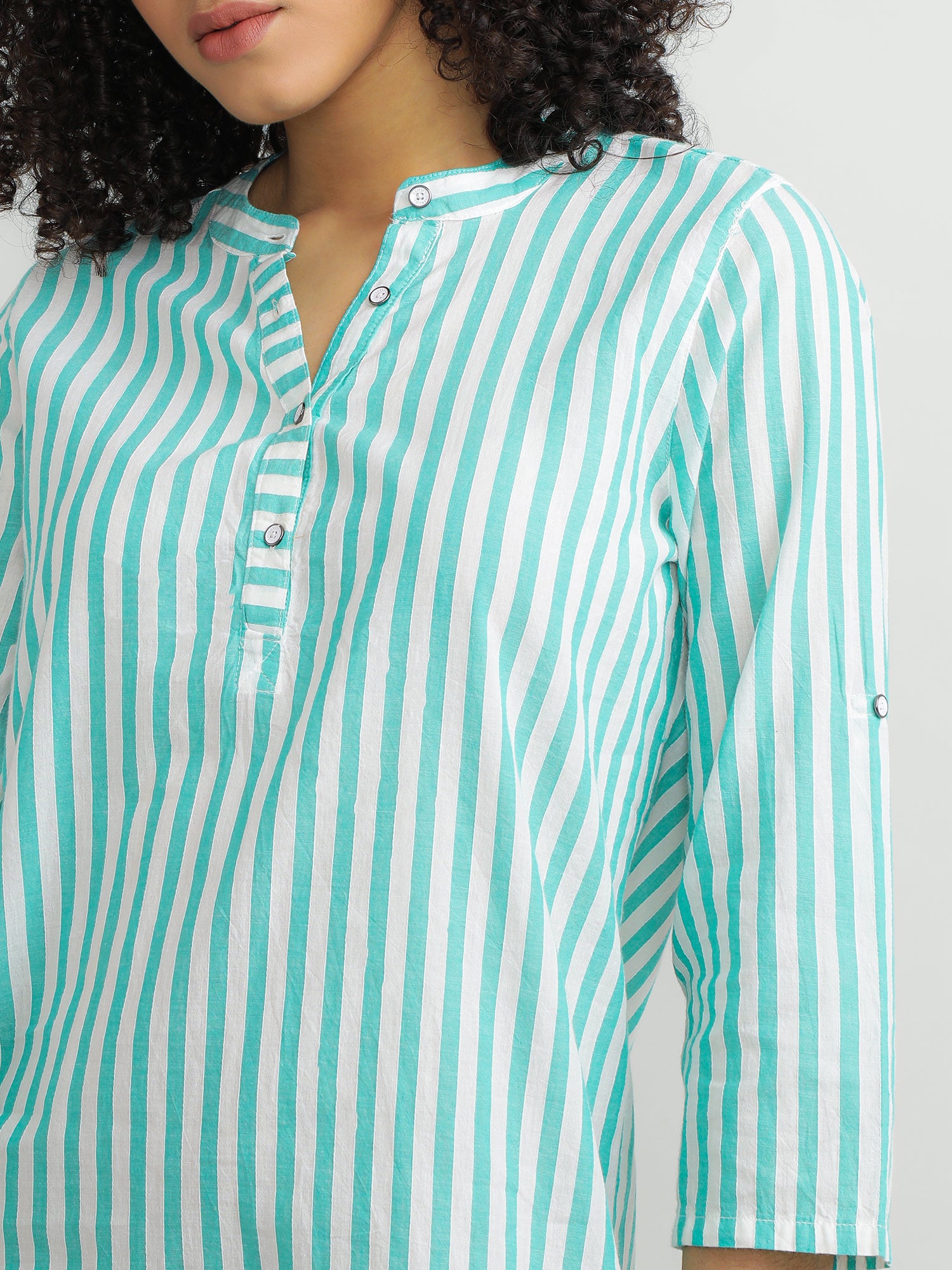 Women Cotton Green Stripe Dress