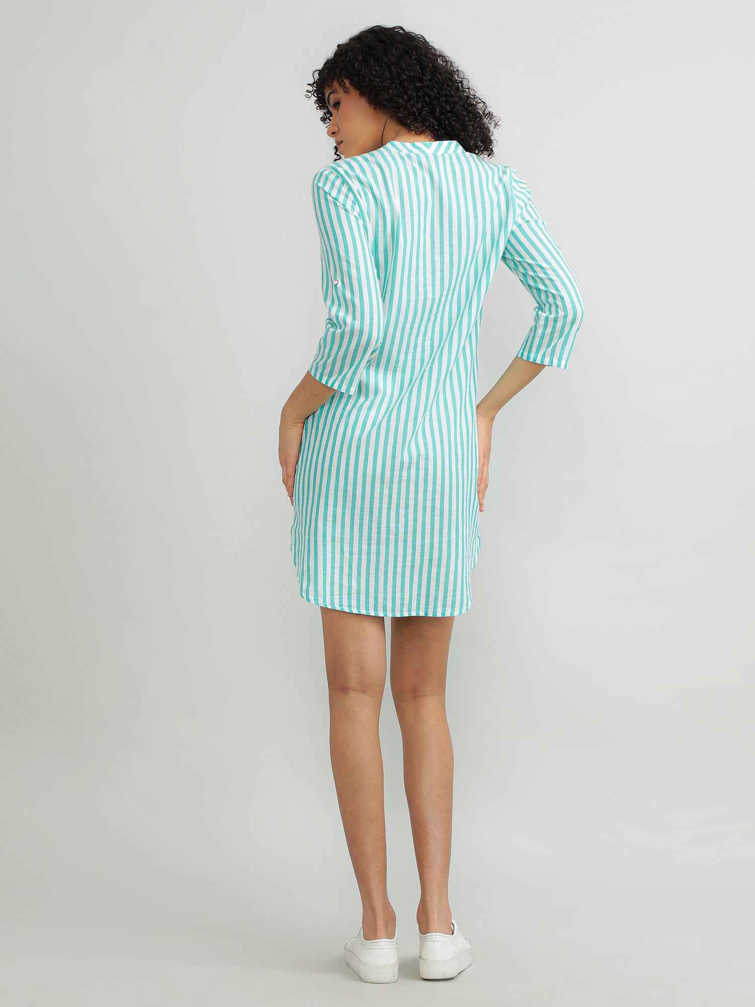 Women Cotton Green Stripe Dress