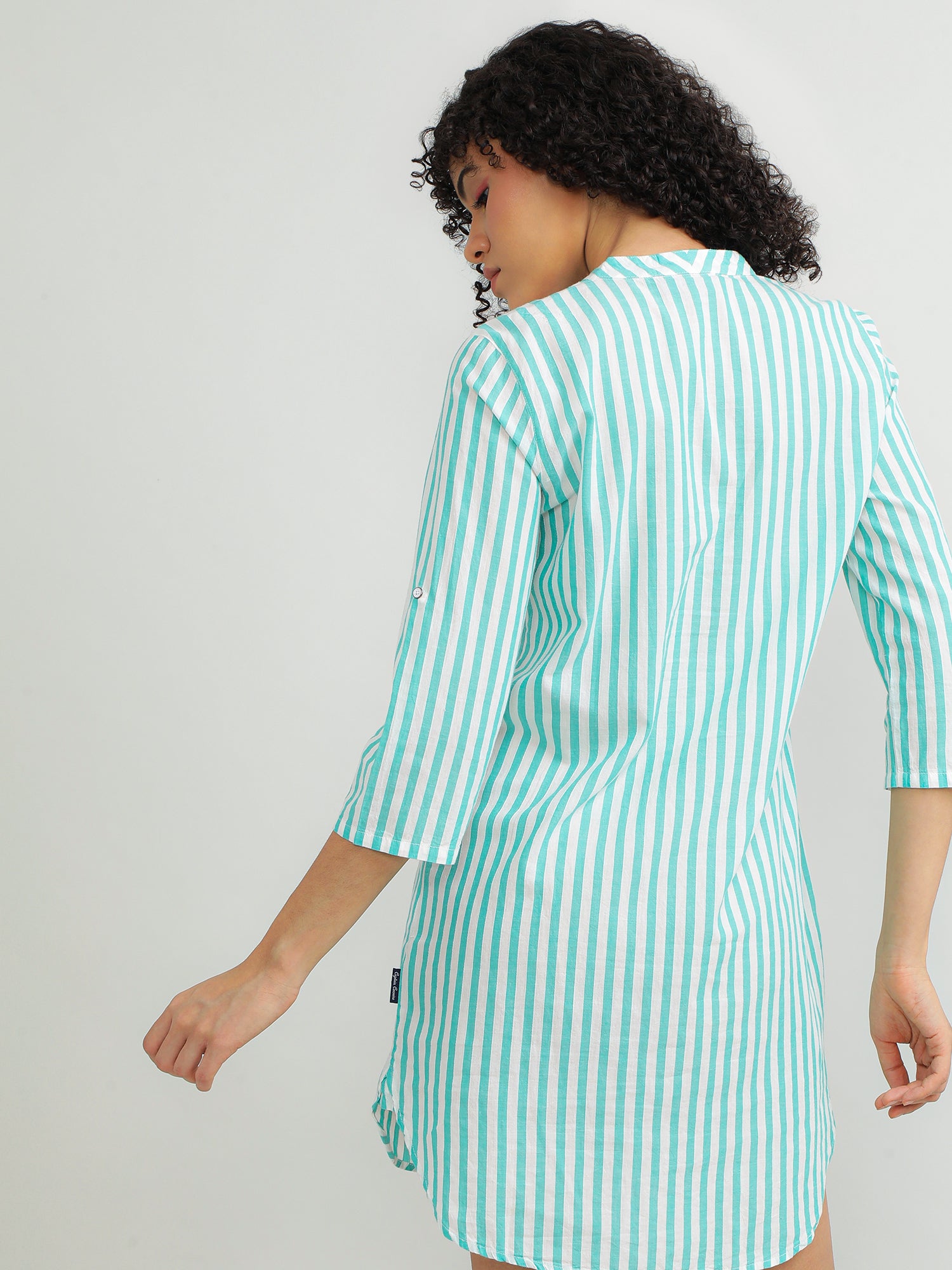 Women Cotton Green Stripe Dress