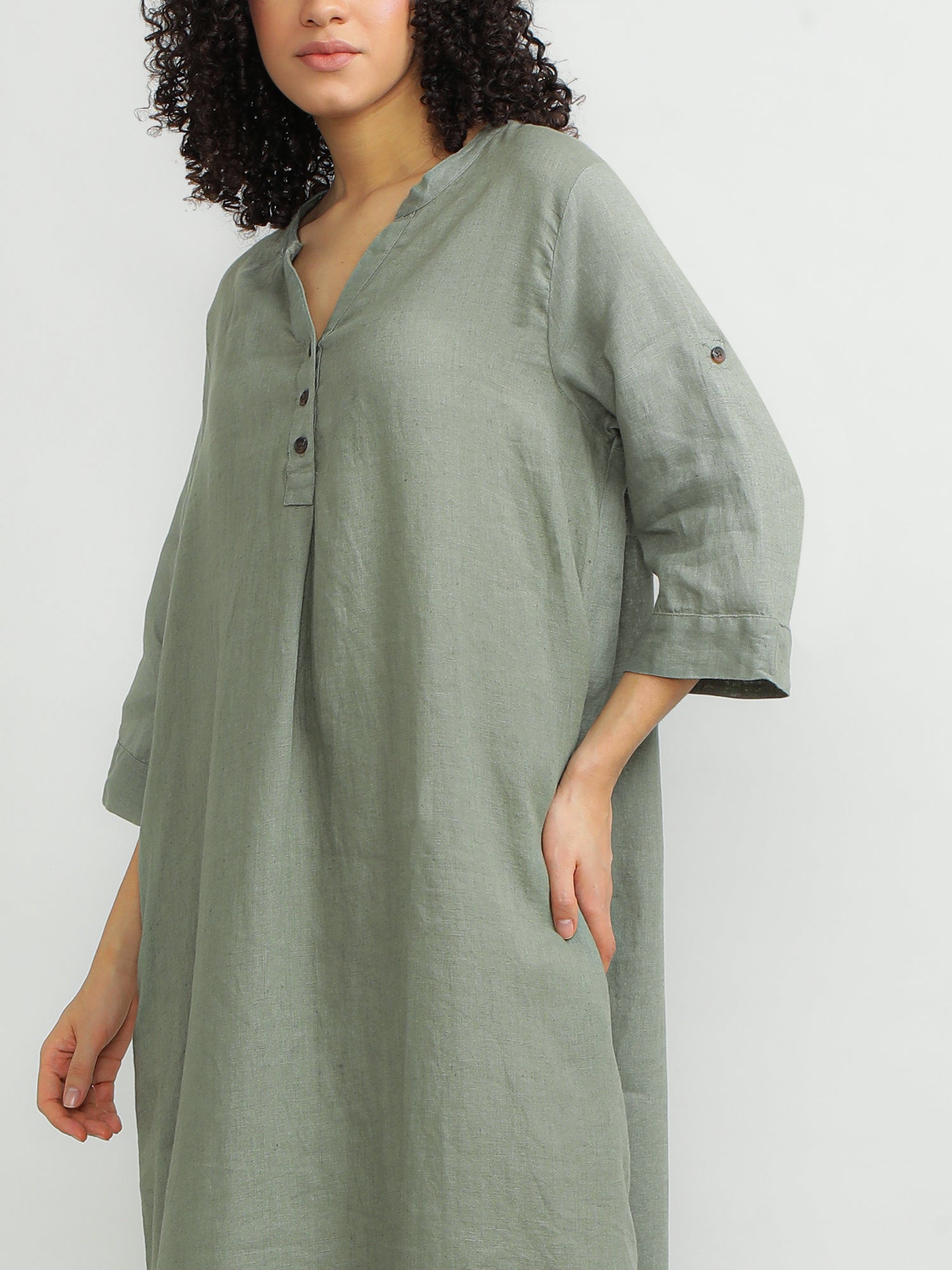 Women Linen Green Breezy Dress